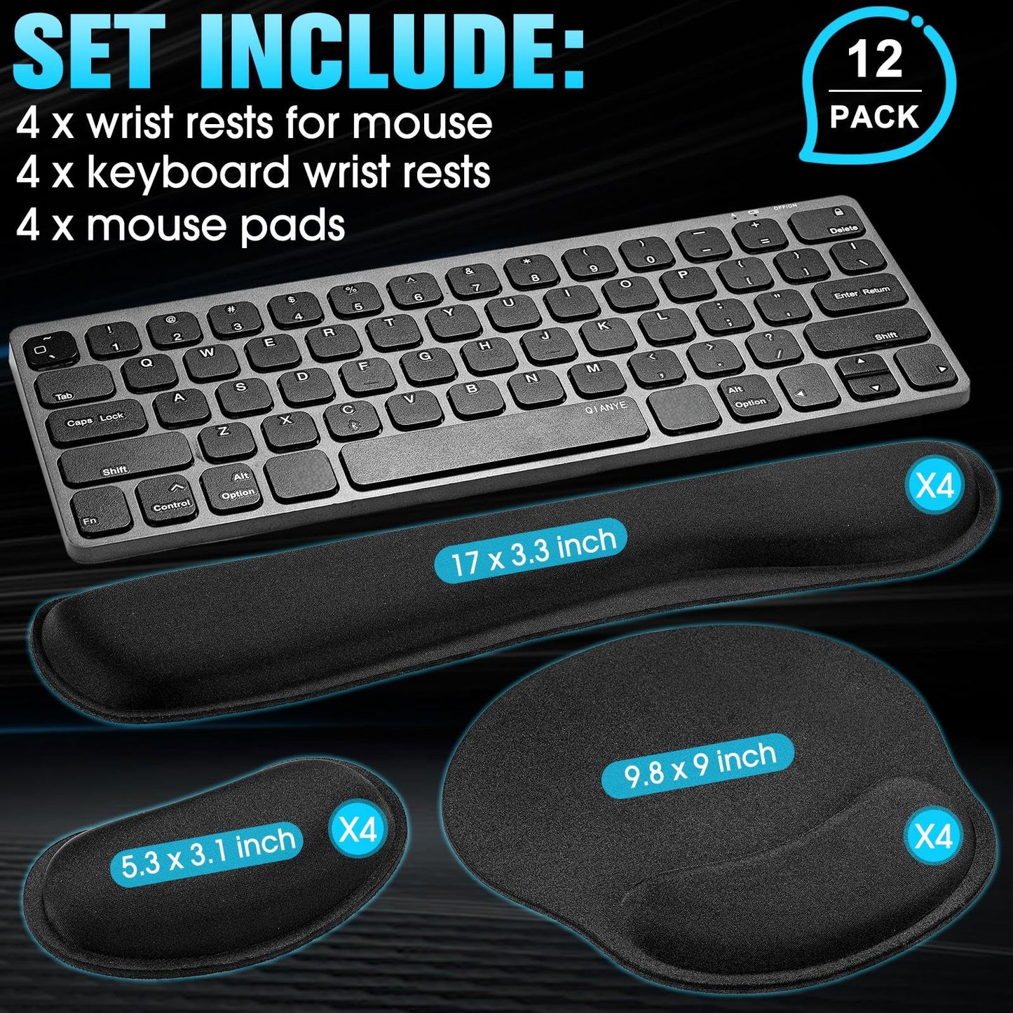 Yunsailing 12 Pcs Ergonomic Mouse Pad and Keyboard with Wrist Support Set Arm Rest Wrist Combo Gel Memory Foam Key Board Pad for Computer Laptop Gaming Office Typing Pain Relief