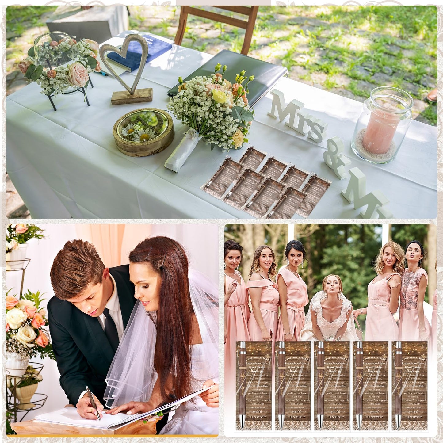 Cholemy 90 Sets Wedding Favors for Guests Happily Ever After Bamboo Ballpoint Pens with Thank You Cards Organza Bag Bulk Rustic Bridal Shower Thank You Gifts for Wedding Party