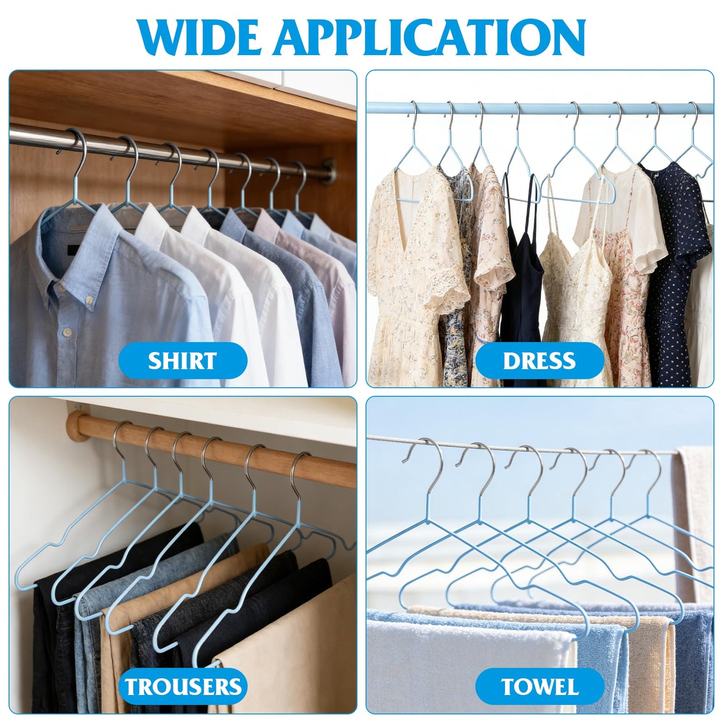 150 Pack Clothes Hangers,Non Slip Blue Plastic Coated Metal Coat Hanger for Closet,Sturdy Thin Hangers Bulk Space Saving Hangers for Pants,Skirt,Shirt,Dress,Tie