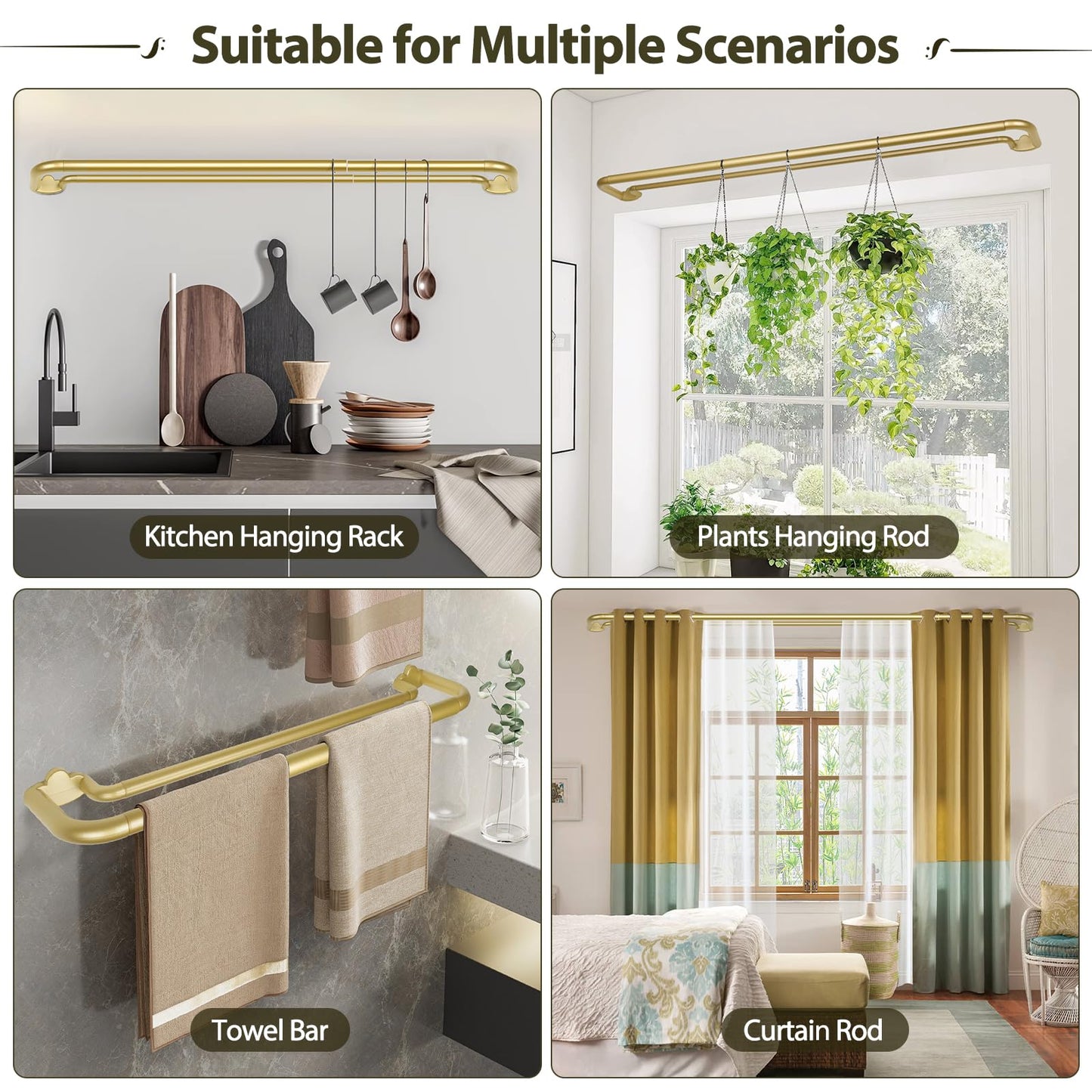 Double Curtain Rods 32 to 58 Inches, HOTOZON Blackout Double Curtain Rods for Windows 20 to 54 Inches (1.6-4.5 ft), 6/8 Inches Wrap Around Room Darkening Telescoping Drapery Rod, Gold