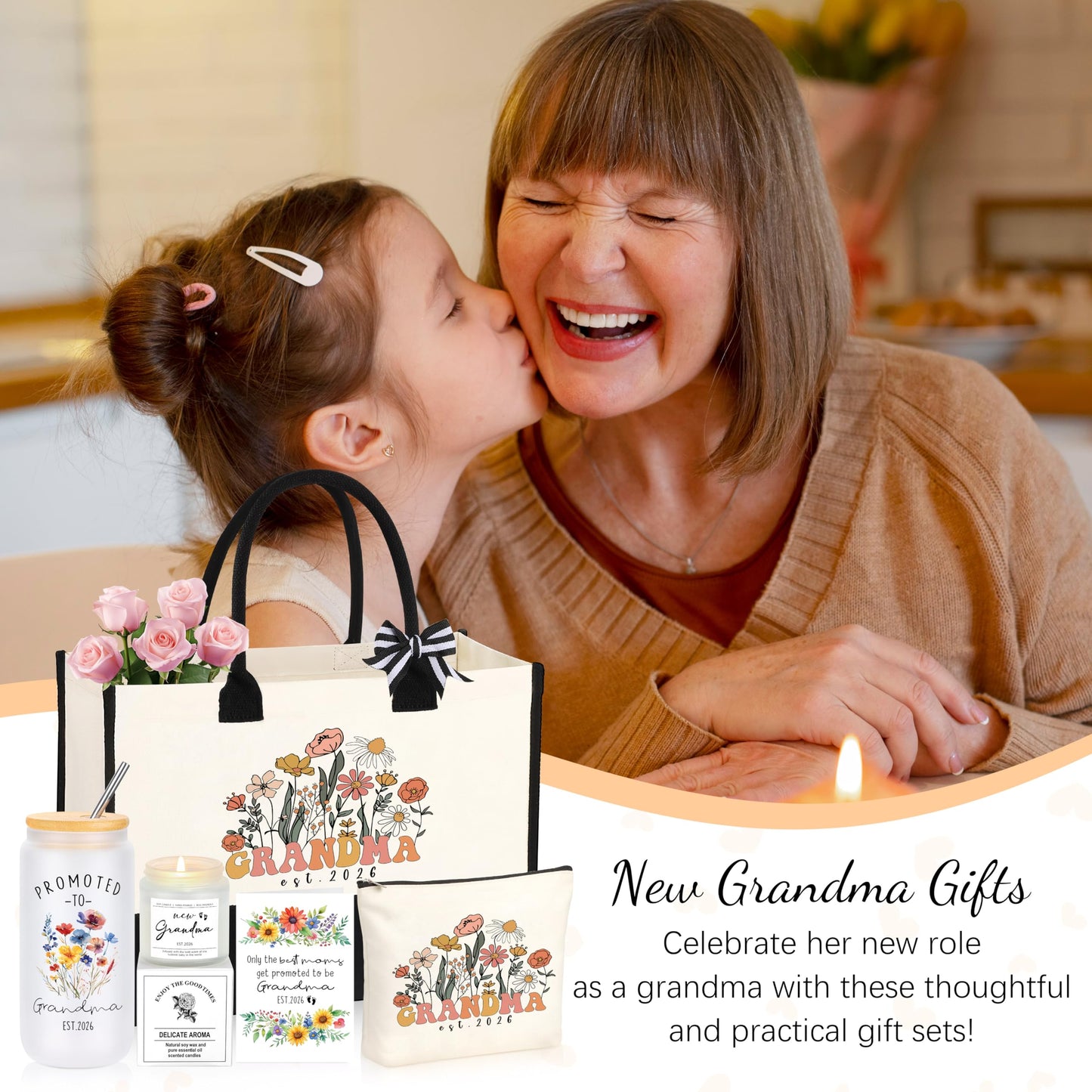 JoycuFF New Grandma Gifts First Time, Promoted to Grandma Est 2026 Pregnancy Announcement for Grandparents Grandmas Gift for New Nana Gigi Mimi 1st Time Grandmother