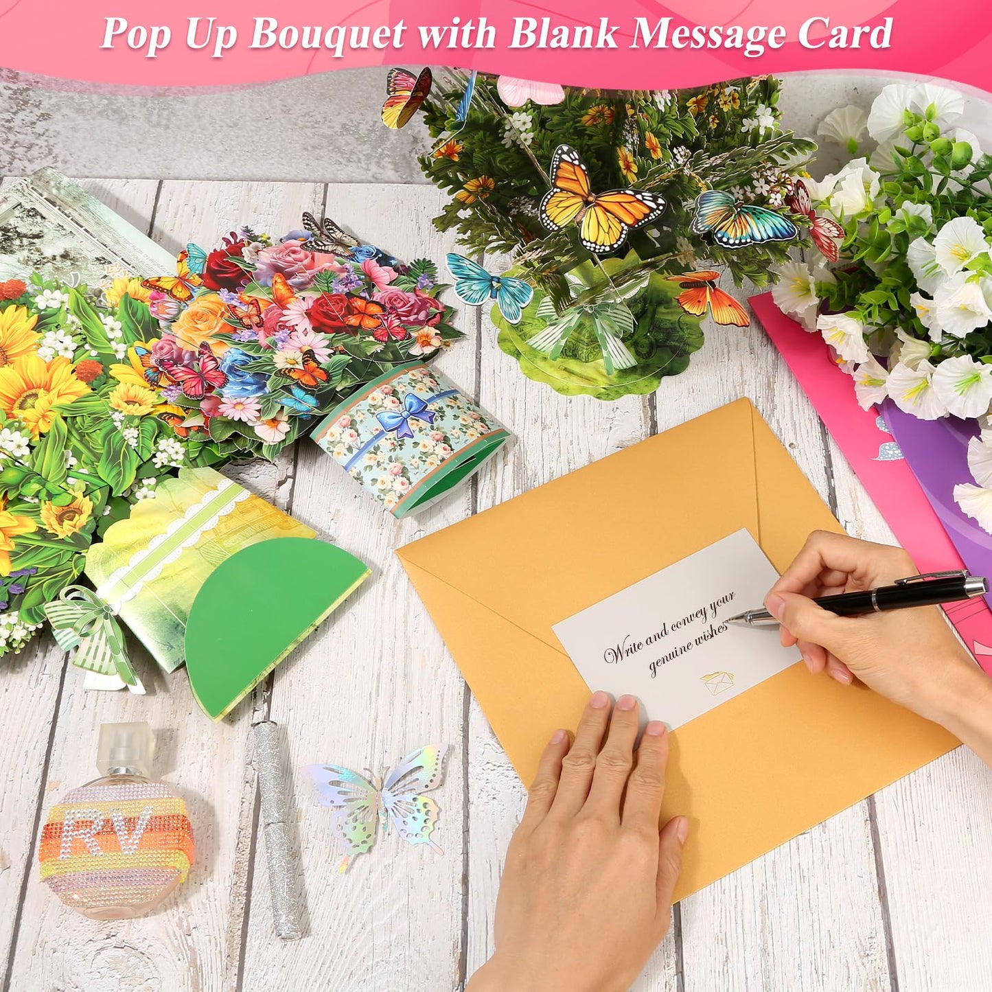 ROADPLUM 10 Pack 3D Pop Up Flower Bouquet Greeting Cards with Envelopes & Message Notes, Paper Flower Cards for Mother's Day, Birthday, Graduation, Anniversary, Congratulations, Get Well Gift