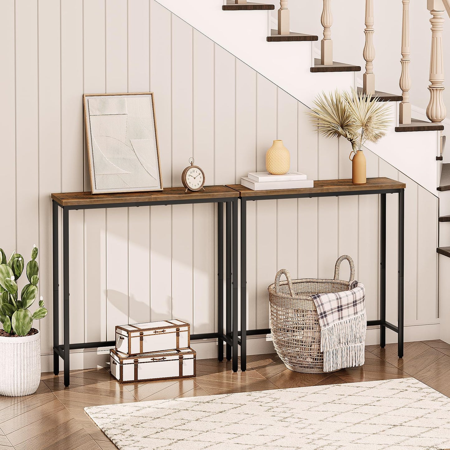 HOOBRO Narrow Console Table, 29.5" Small Entryway Table, Thin Sofa Side Display Table, for Hallway, Bedroom, Living Room, Foyer, Rustic Brown and Black BF75XG01