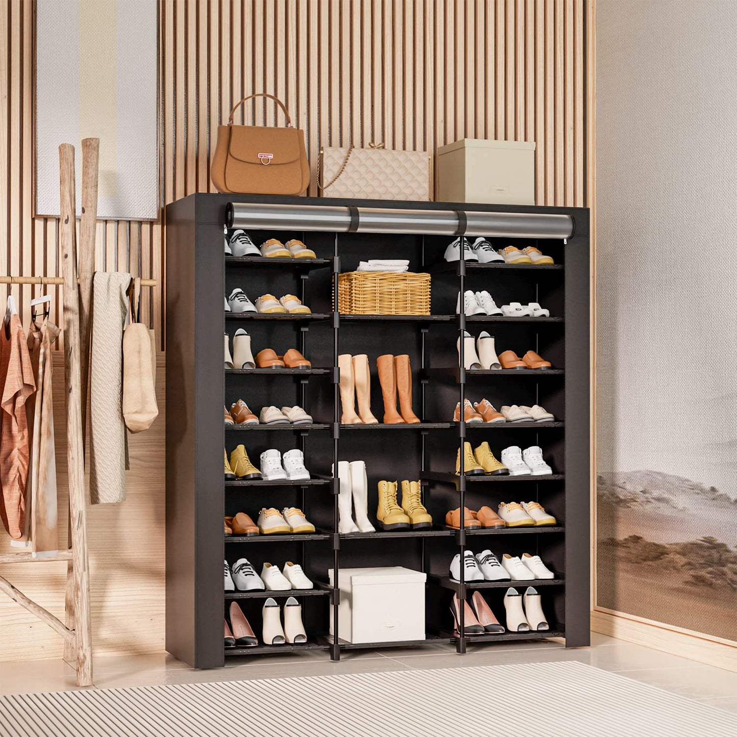 LVNIUS 9-Tier Large Tall Shoe Rack with Covers 40-46 Pairs, Sneaker Rack Organizer Shoes Cabinet Closed Shelves Shoe Stand Holder for Garage Bedroom,Zapateras Organizer for Shoes 50 Pares