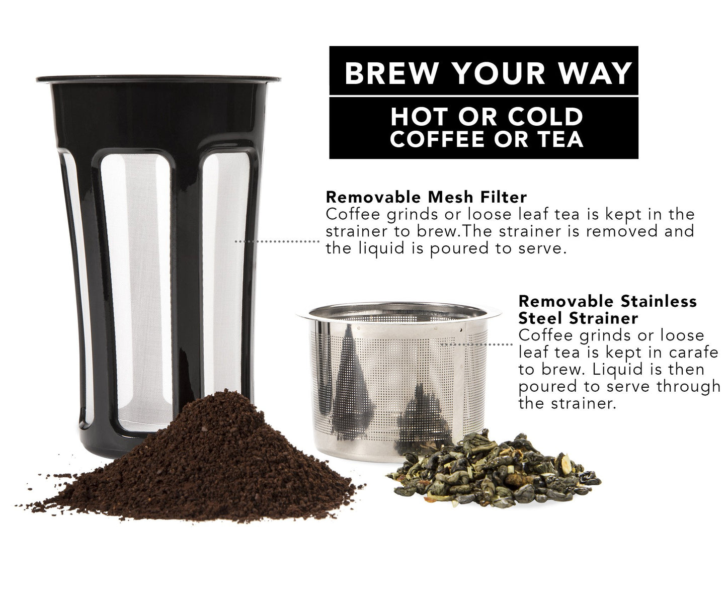 Hastings Collective Thermal Coffee Carafe 40 Oz - Stainless Steel Double Walled Vacuum Insulated Carafe - 1 Liter Thermal Coffee Pot Thermos, Travel Size Beverage Dispenser with Tea Infuser (Black)