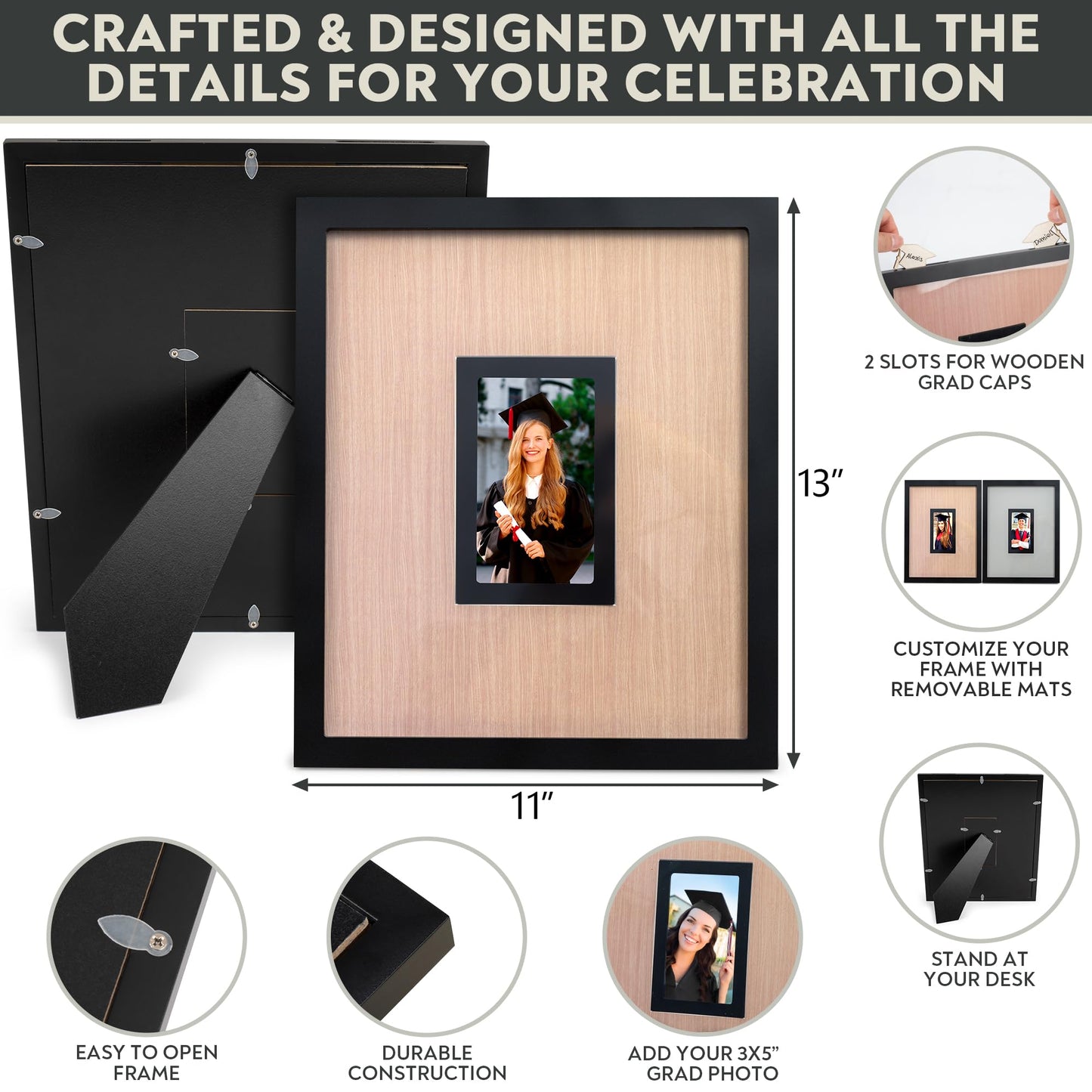 Graduation Guest Book 2026 – Wooden Cap Drop Frame Guestbook for Graduation Party with Wooden Grad Caps, Photo Slot & Pen, Grad Guest Book, Graduation Sign in Book, Graduation Book to Sign, Grad Party