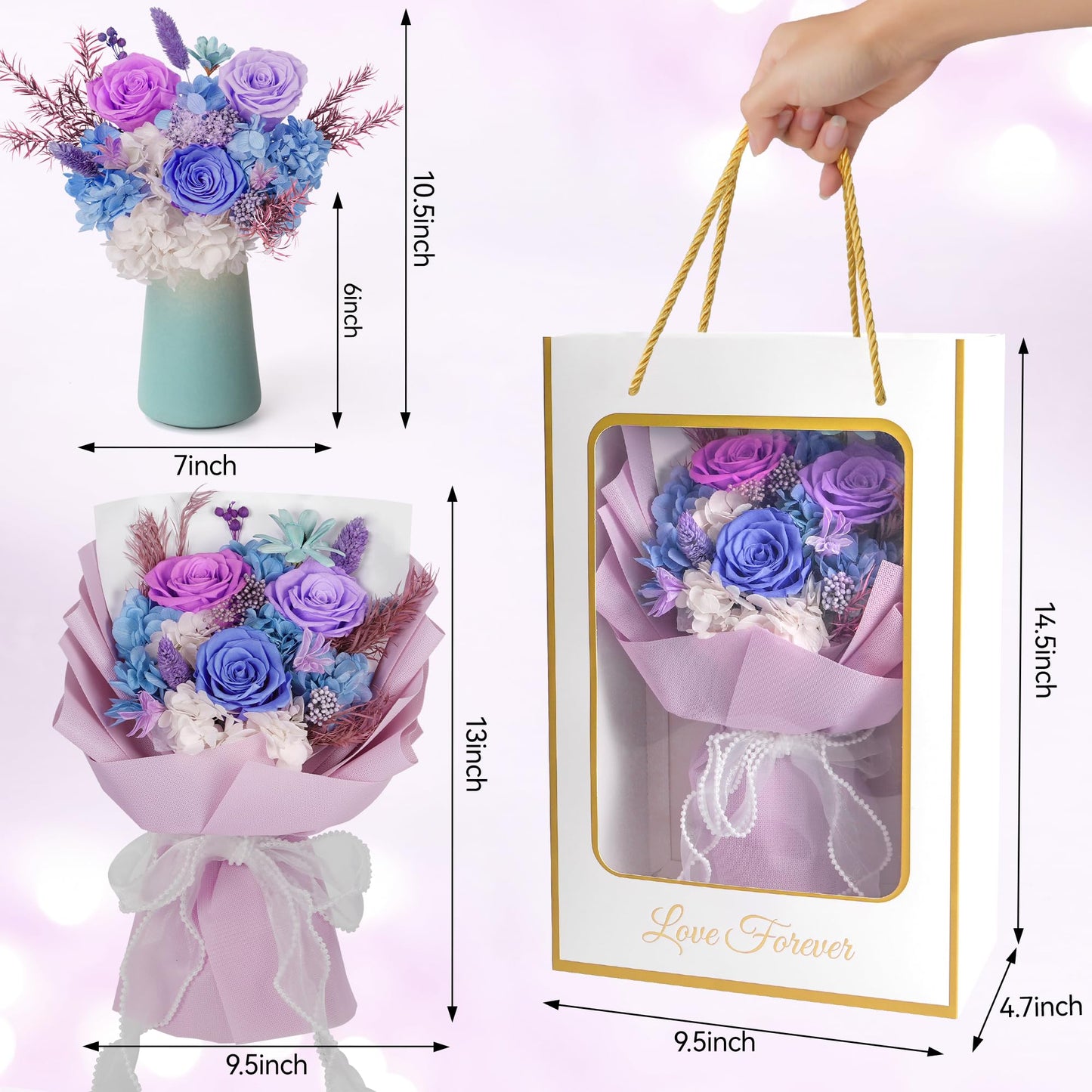 Childom Mothers Day Rose Gifts for Mom,Birthday Gifts for Women,Preserved Flowers for Delivery,Mothers Day Flowers Gift for Wife,Grandma,Purple Real Roses Bouquets for Her,Anniversary,Valentines Gifts
