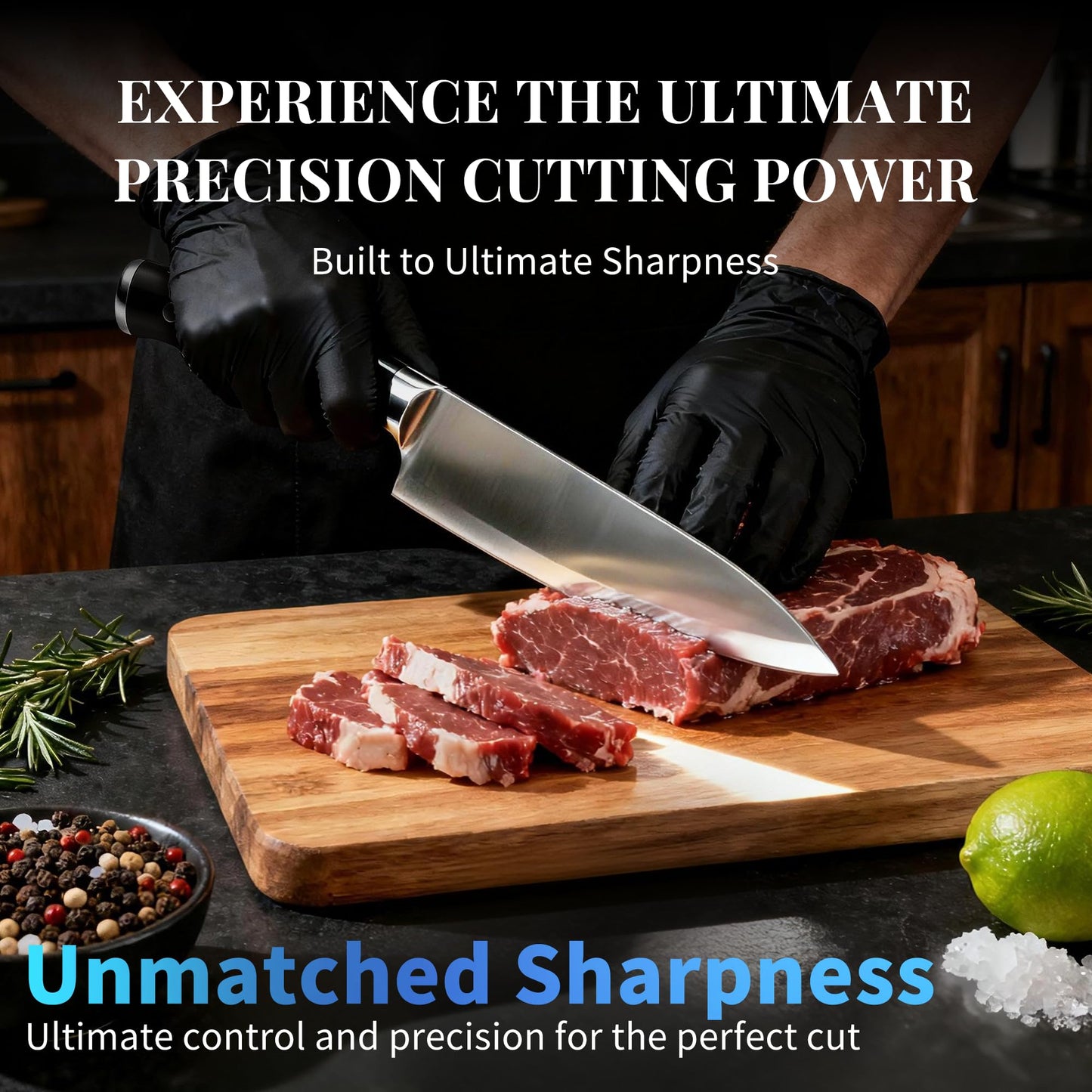 Knife Set, 15 Piece Premium Kitchen Knife Block Set, Razor-Sharp, High Carbon Stainless Steel Chef Knife, Ergonomic Forged Triple Rivet Handle, Black Sharp Knife Set for Kitchen, Dishwasher Safe