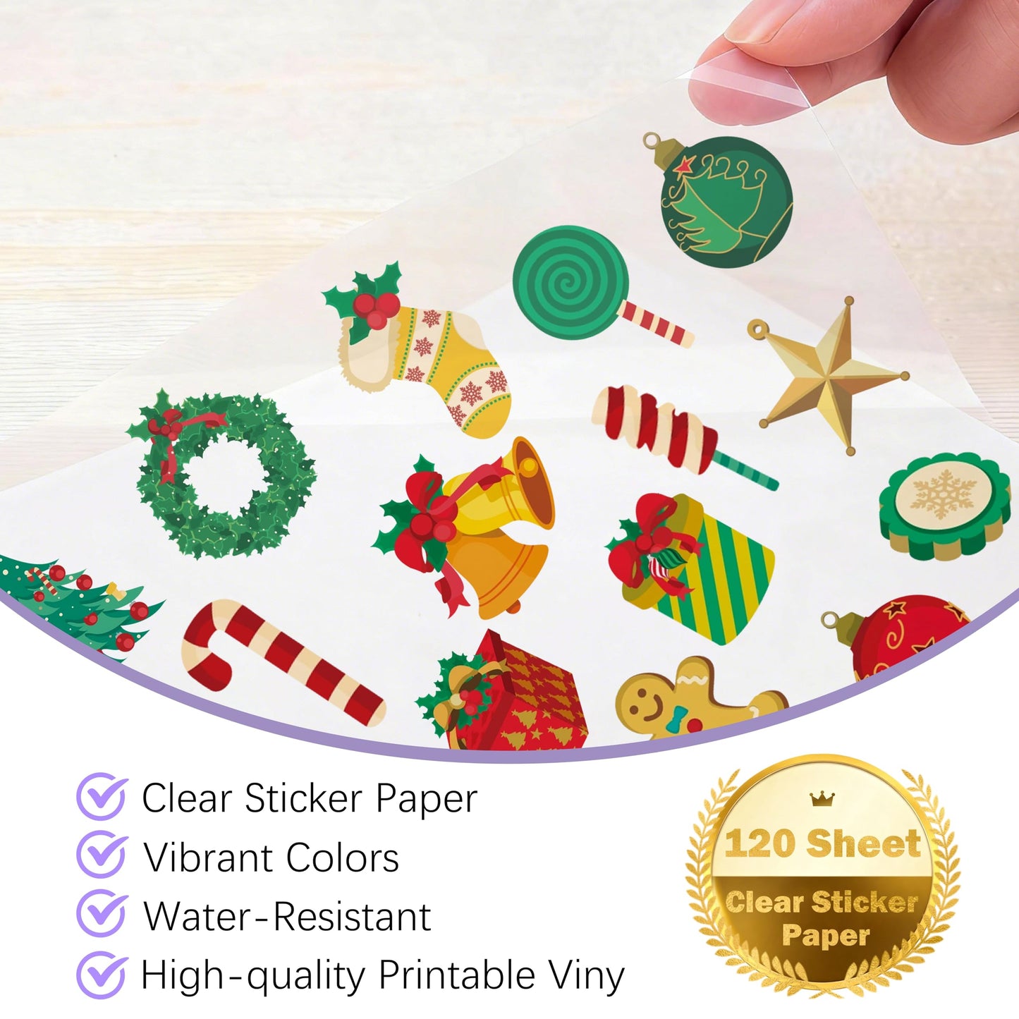 120 Sheets Premium Printable Vinyl Sticker Paper Clear - 8.5x11" for Inkjet Printers, Waterproof Tear Resistant, Dries Quickly, Vivid Colors, Easy to Cut for Cutting Machines, DIY Self-Adhesive Labels