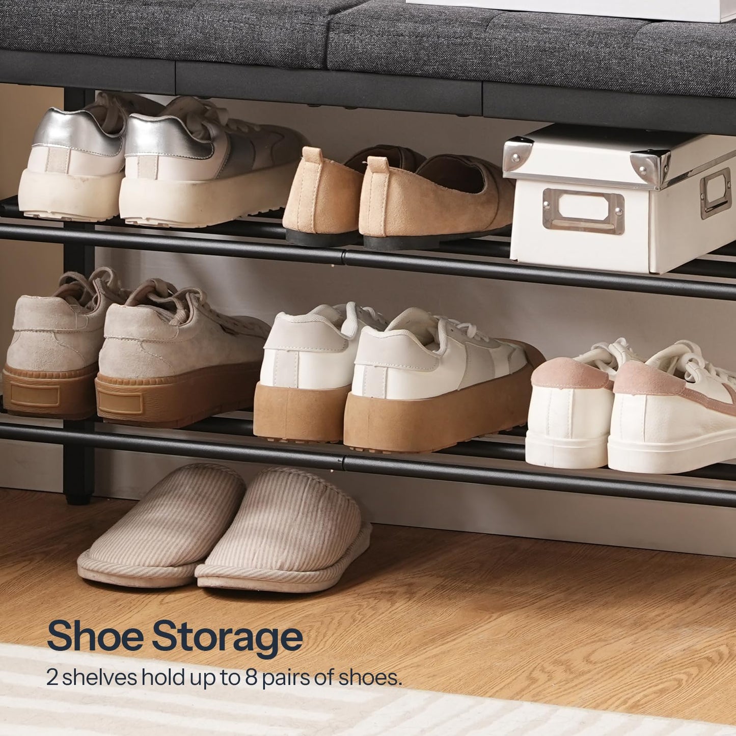 HOOBRO Shoe Bench, Storage Bench with Cushion, Entryway Bench Shoe Shelf with Seat, 12 x 29.5 x 18.1 Inches, Shoe Rack for Living Room, Bedroom, Hallway, Dark Gray BGZ95HX01