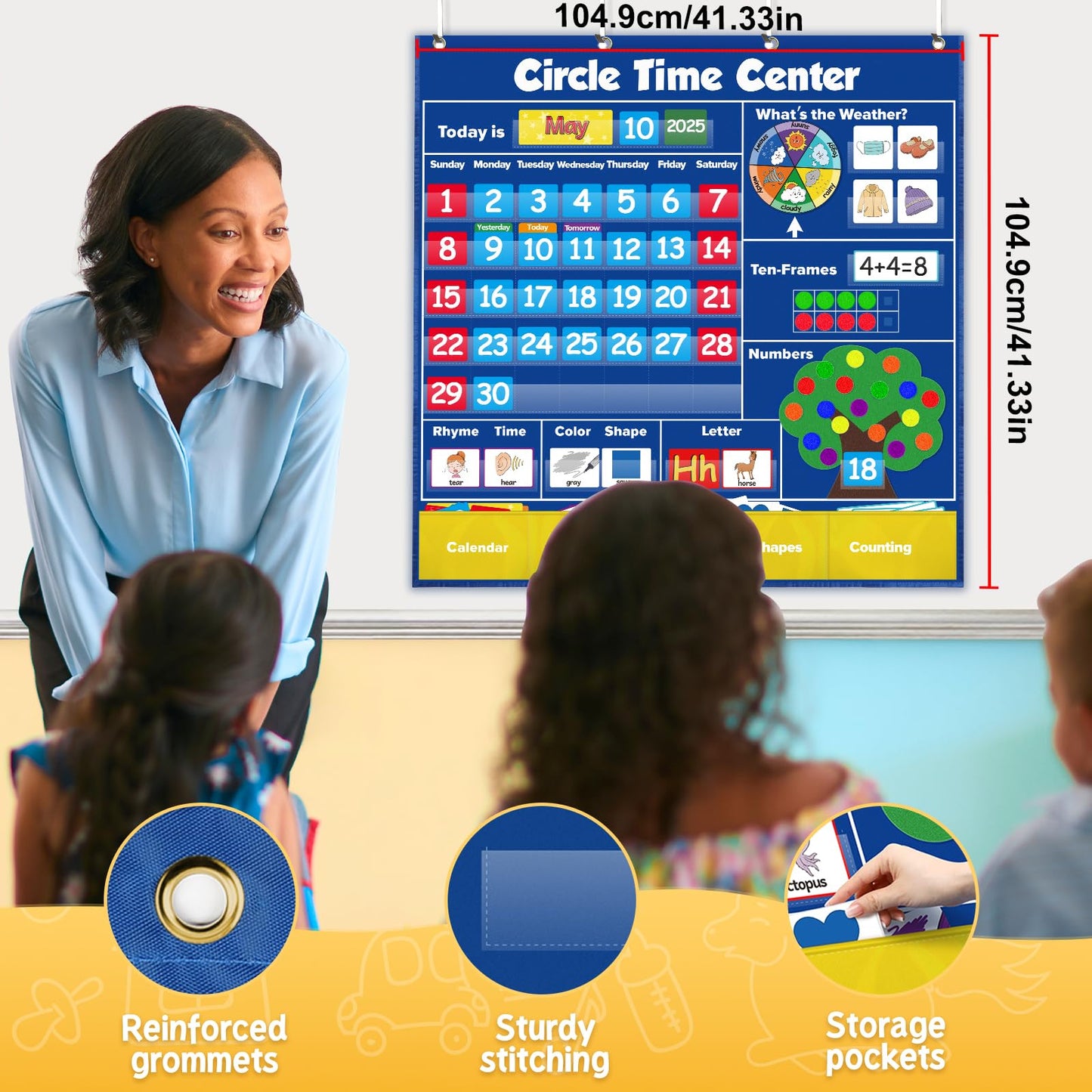 Skillify Circle Time Learning Center Pocket Chart Classroom Calendar for Kids, Weather Chart Counting Alphabet Ten Frame Color, Kindergarten Preschool Classroom Must Haves Pre K Learning Activities