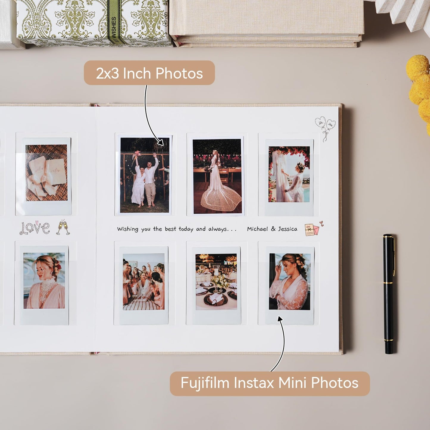 Rseozr 168 Pockets Instax Mini Photo Album For 2x3 Pictures, Linen Hardcover Polaroid Photo Album With Writing Space, Polaroid Album Book For Fujifilm Instax Mini Instant Camera (Beige)