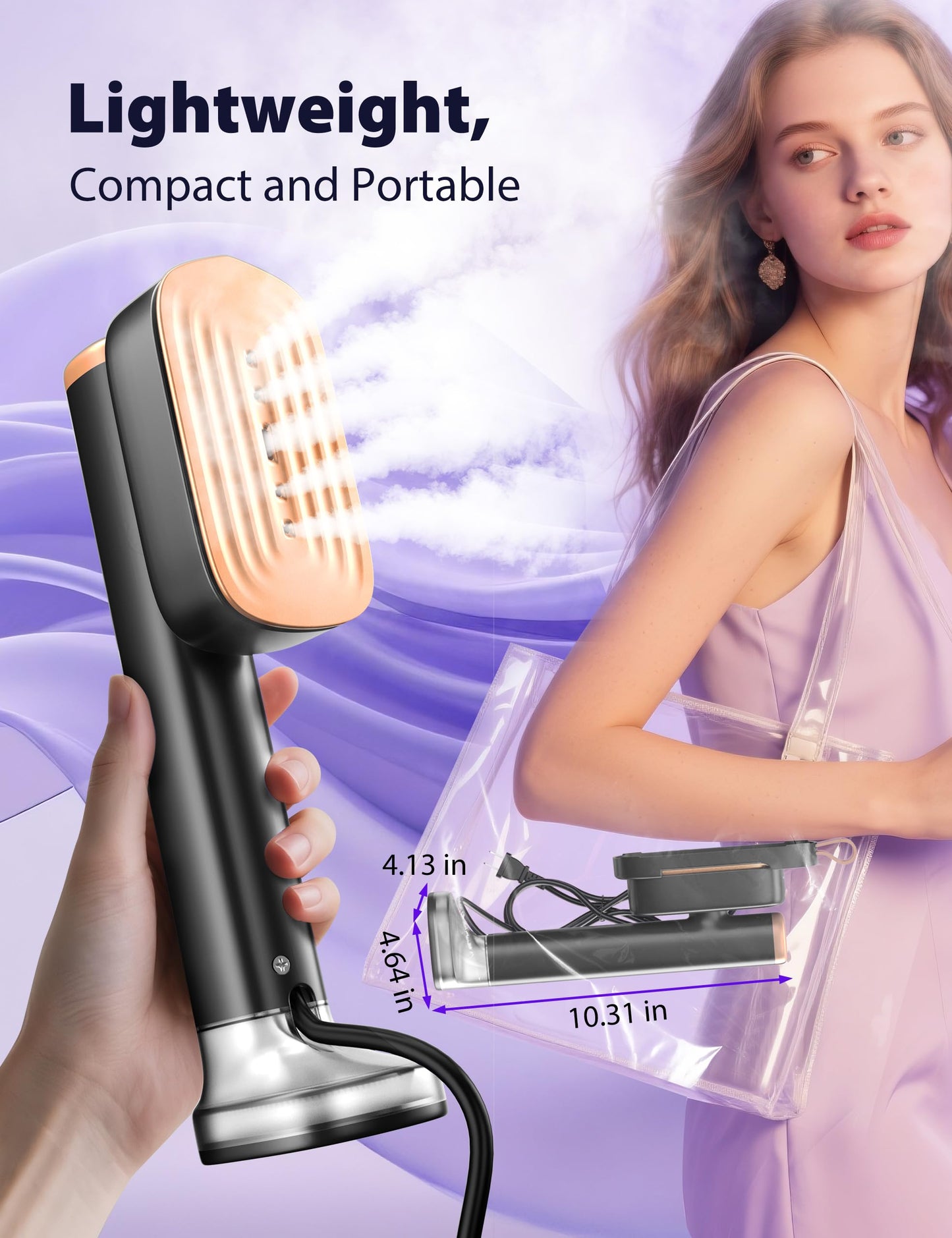 Travel Steamer for Clothes with 180 ml Water Tanks,15s Fast Heat-up,24 g/min Strong Steam Performance, Portable Garment Steamer with Touch Control, LED Display, Steam Iron(Black Gold)