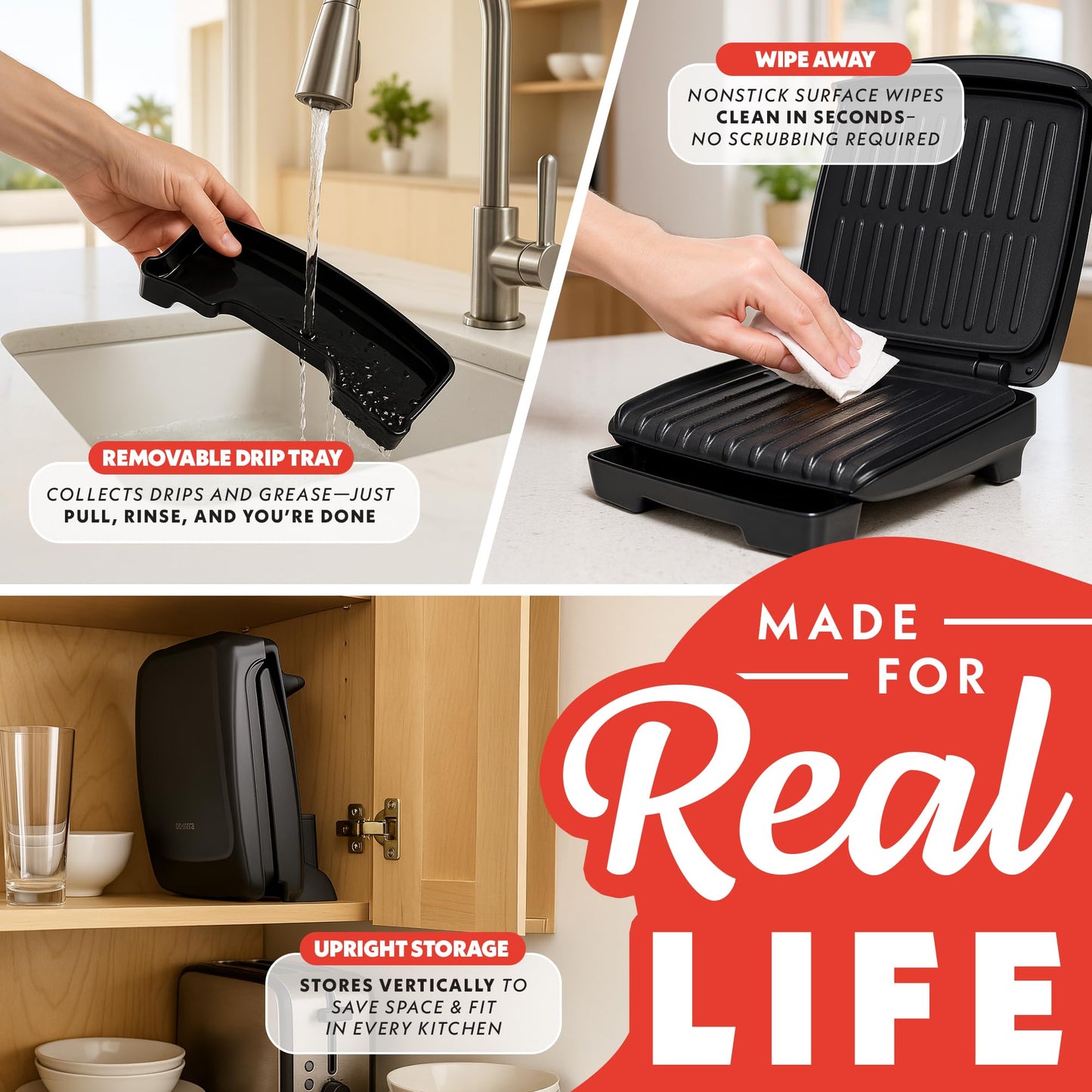 Gourmia Indoor Grill & Panini Maker – 4 Serving Contact or Open Grill, Nonstick Ceramic, Preheat Indicator Light, Slope Design with Removable Dishwasher Safe Drip Tray