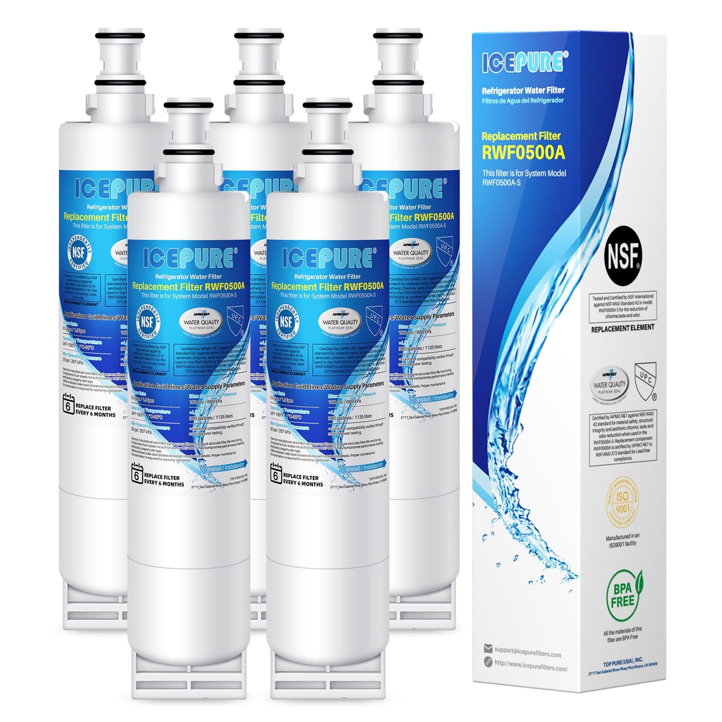 ICEPURE 4396508 Refrigerator Water Filter Replacement for Whirlpool EDR5RXD1, EveryDrop Filter 5, PUR W10186668, NLC240V, 4396510, 4396508P, 4392857, RWF0500A 5PACK