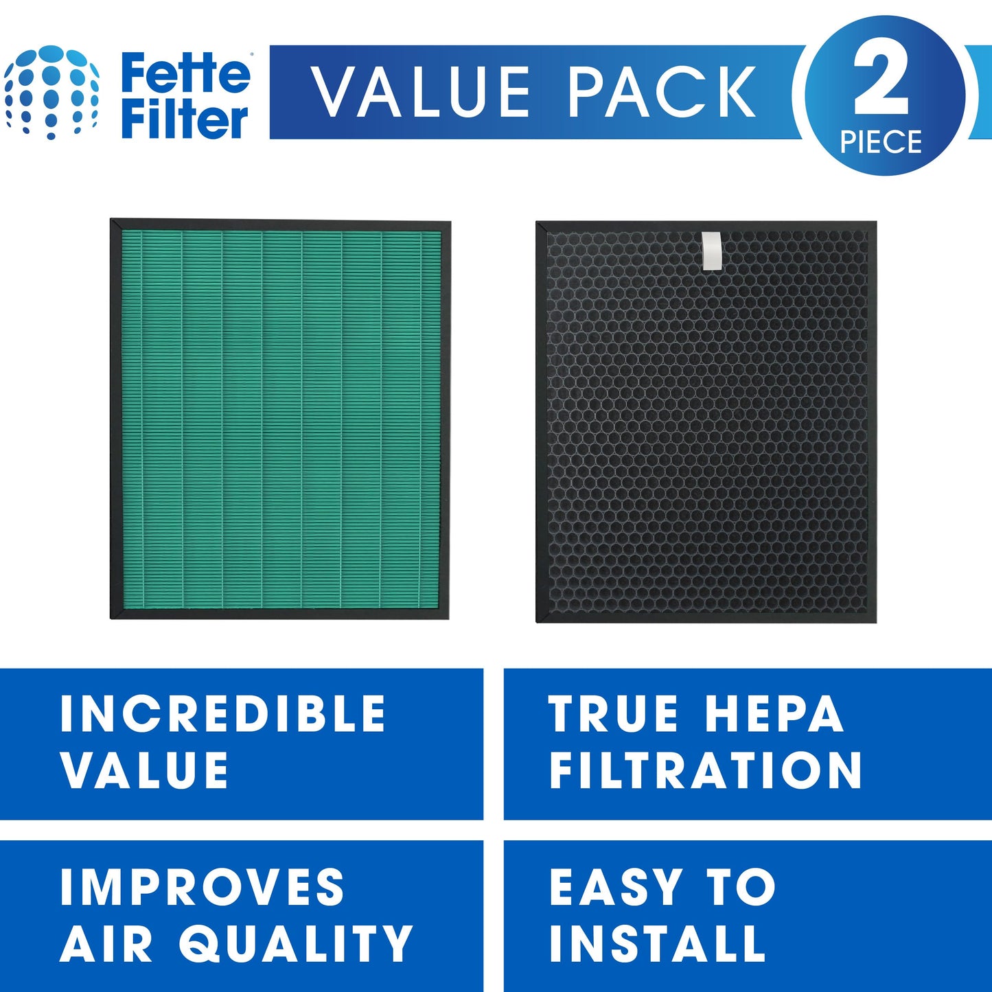 2 Pack 250/250S Replacement Filter for Coway AIRMEGA 250 / 250S Smart Air Purifier Max 2 Green True HEPA with Active Carbon Filter Part # AP-1720-FP AP1720FP (Pack of 2)