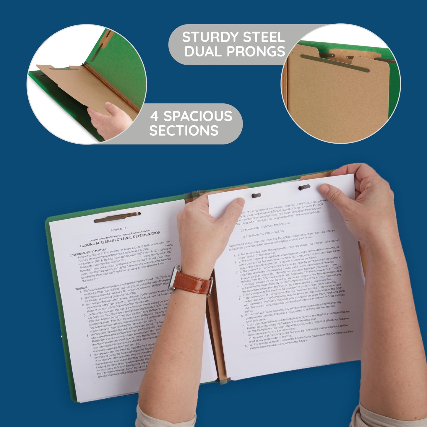 Blue Summit Supplies Classification Folders, 1-Divider, Letter Size, Green, with 2 Inch Expansions, Durable 2 Prong Design for Organizing Standard Medical Files & Office Reports, 10 Pack