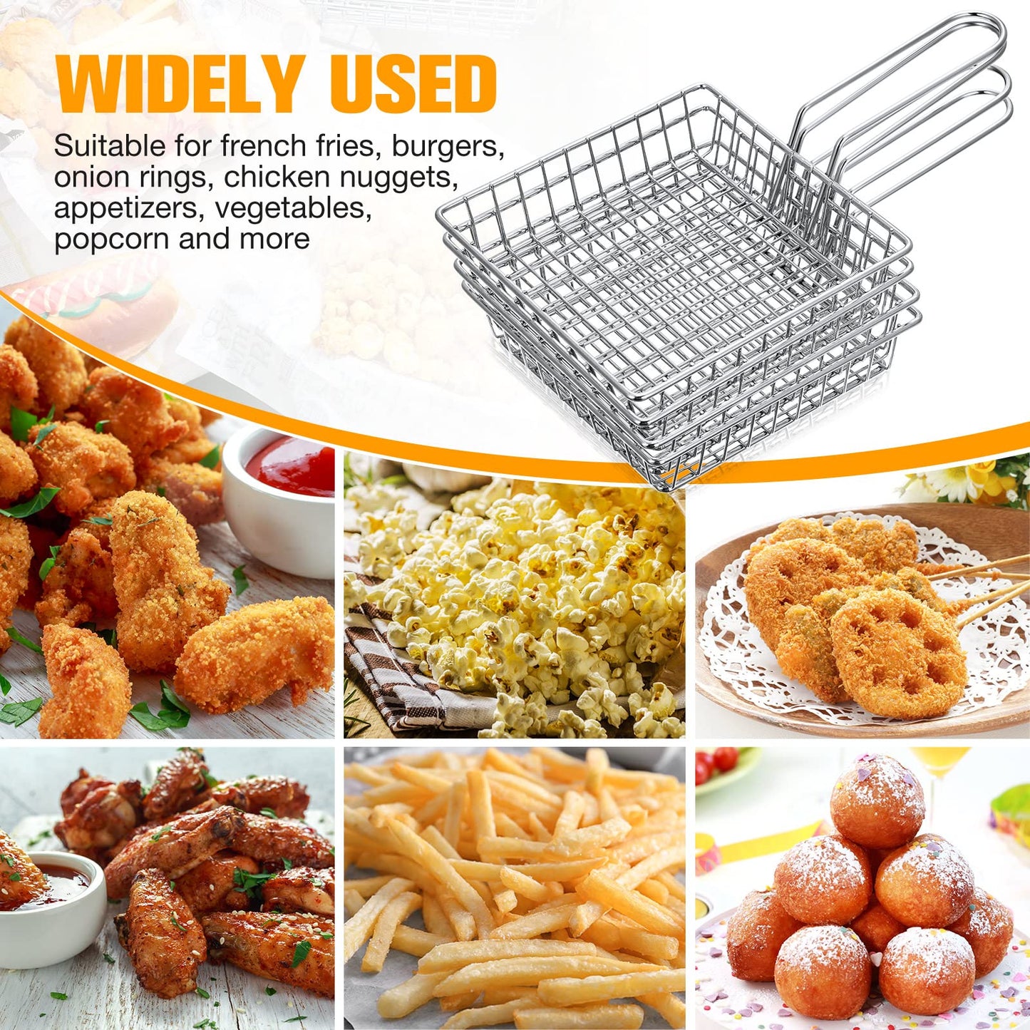 Potchen 12 Pack Mini French Fry Holders Bulk, 5.9 x 5.9 Inch French Fries Baskets with Handle, Mini Fry Serving Wire Baskets for Kitchen Restaurant and Party Table Use