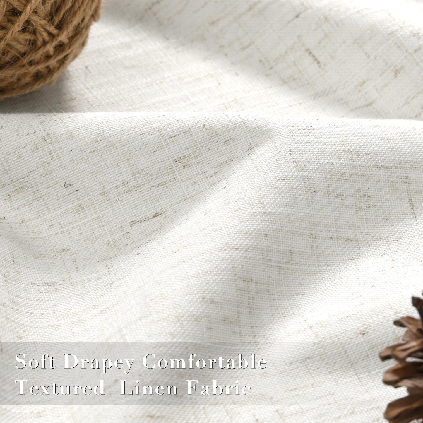 Joywell 100% Blackout Linen Curtains 84 Inch Long for Bedroom Natural Black Out Curtain Back Tab Hook Belt Room Darkening Drapes with Hooks for Living Room Window Cream Ivory 2 Panel,52 x 84