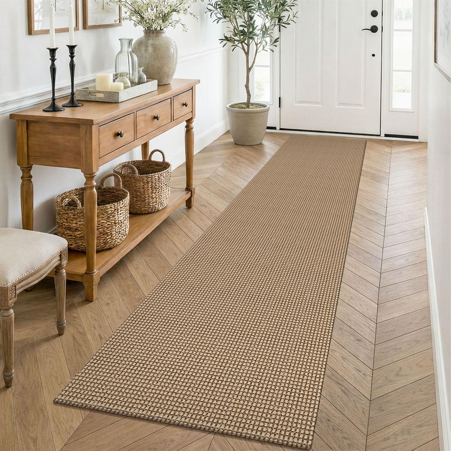 KOZYFLY Boho Runners for Hallways 2x8 ft Washable Kitchen Runner Non Slip Rubber Backed Hall Runners Cotton Entryway Runner Rugs for Indoor Backdoor Bedroom Kitchen, Orange Beige/Tan/Brown