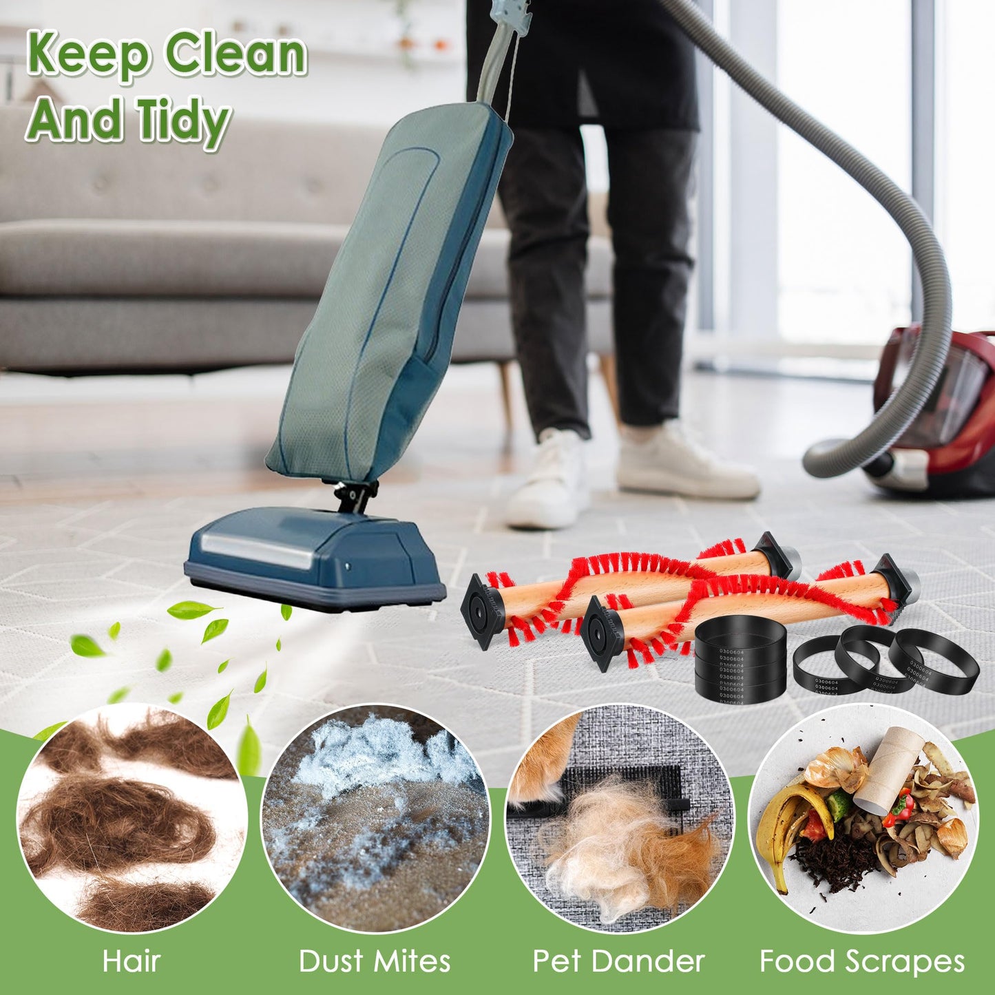 Landhoow XL Vacuum Brush Roller replacement parts with Vacuum Belt Compatible with Oreck XL Parts, Cleaner Belt compatible with 0300604, Upright Replacement Part for House and Office Clean (2 Pack)