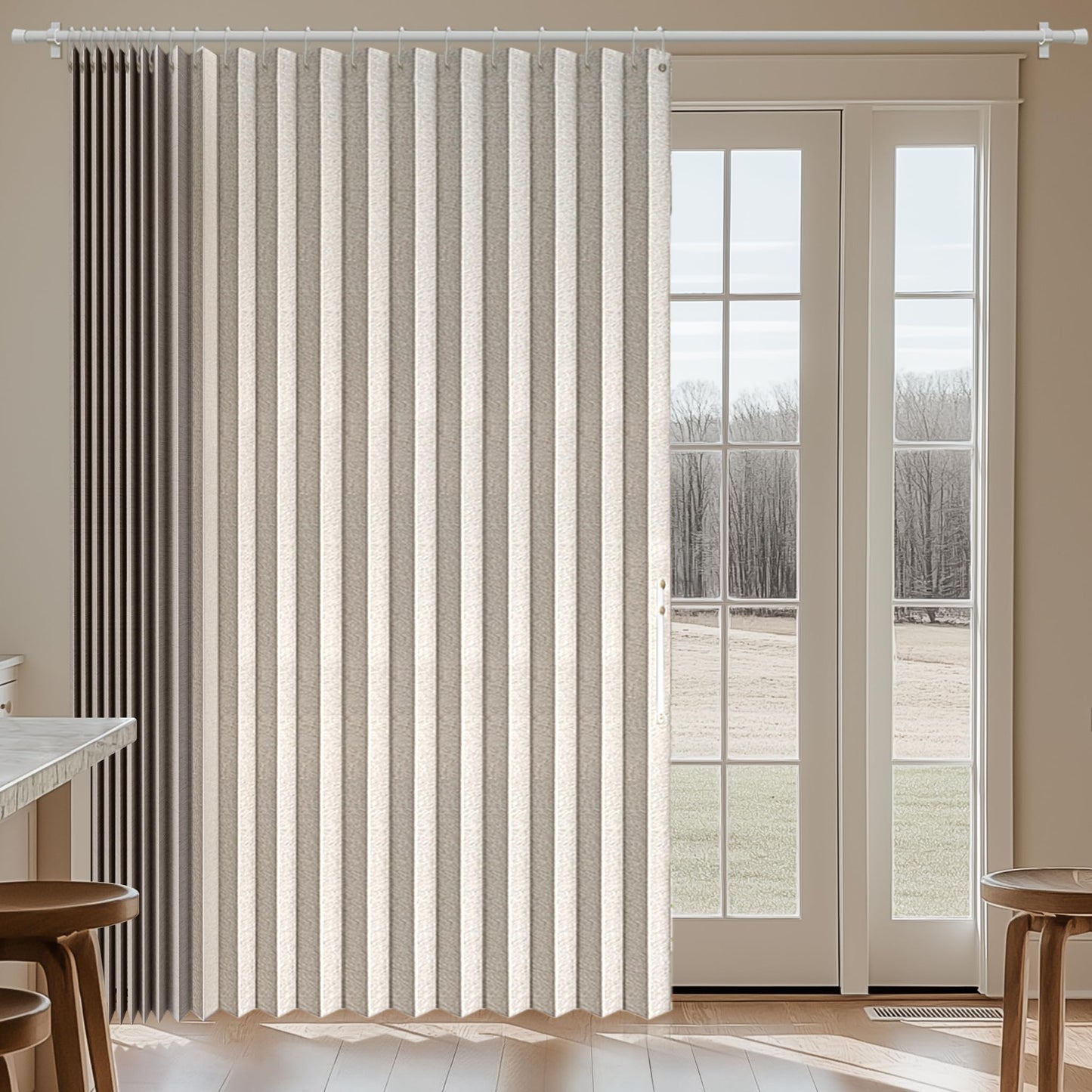 Jilron 100% Blackout Curtains Patio Door Curtain Accordion Door Sliding Door Curtains Extra Wide Blackout Curtains Used for Room Divider(Off-White 98" W x 84" L)