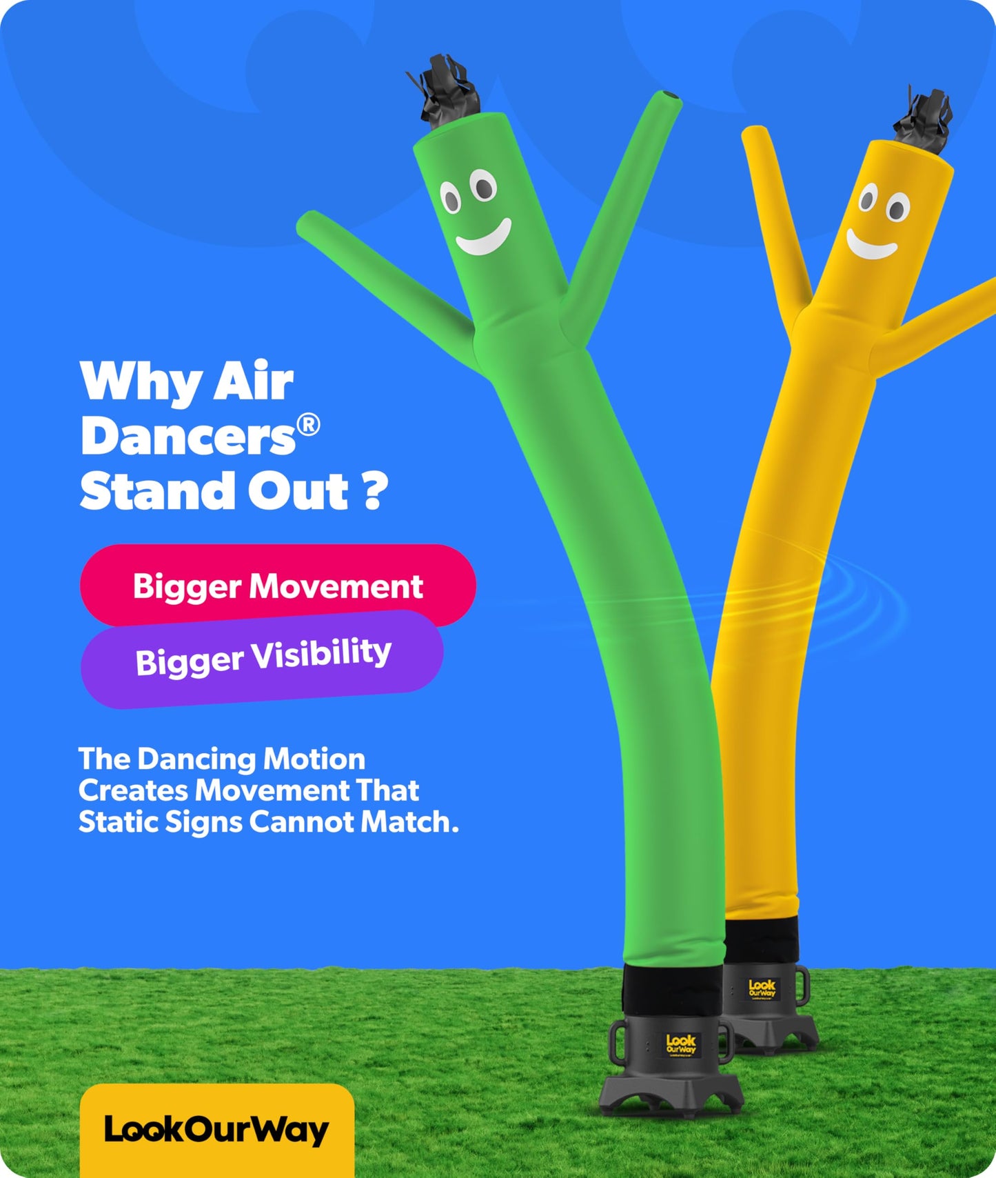 LookOurWay Air Dancers Inflatable Tube Man Attachment - 10 Feet Tall Wacky Waving Inflatable Dancing Tube Guy for Business Promotion - Blower Not Included - Green