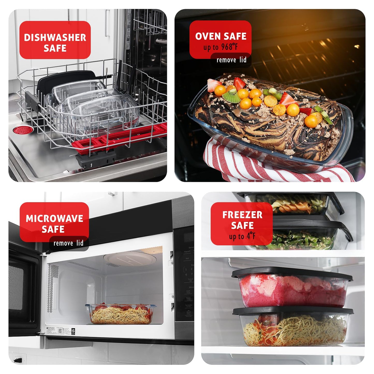 EATEX Glass Bread Pans for Homemade Bread Baking, 1.9 Quart Deep Rectangular Glass Food Storage Containers with Lids, 3 Bread Loaf Pans 3 Airtight Lids Black Microwave Oven & Freezer Safe