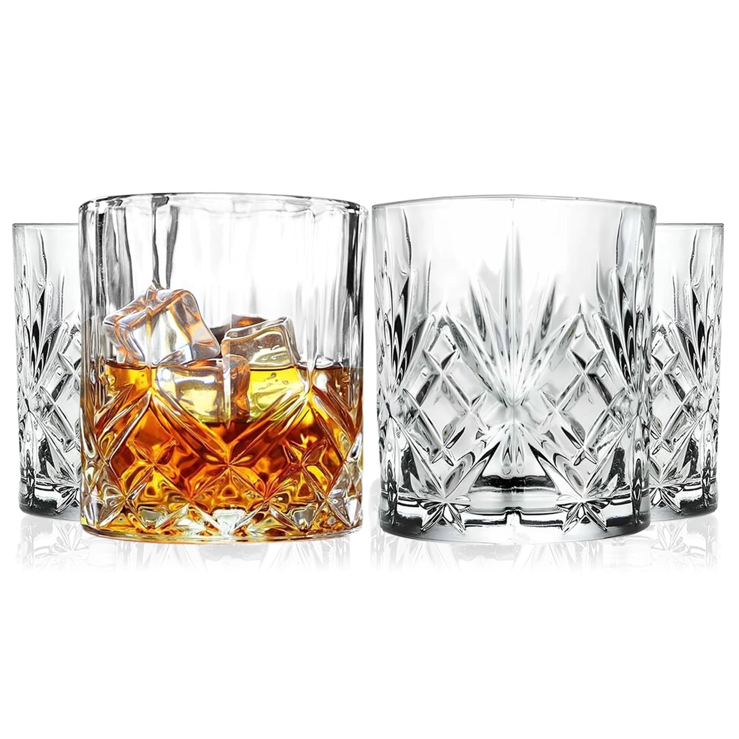 Barski Whiskey Glasses - Double Old Fashioned Rocks Glass - Set of 4 Lowball Tumbler - DOF Crystal Glass Tumblers - For Scotch - Bourbon - Water - Beverage - Drinking Glasses - 10.5 oz, Made in Europe