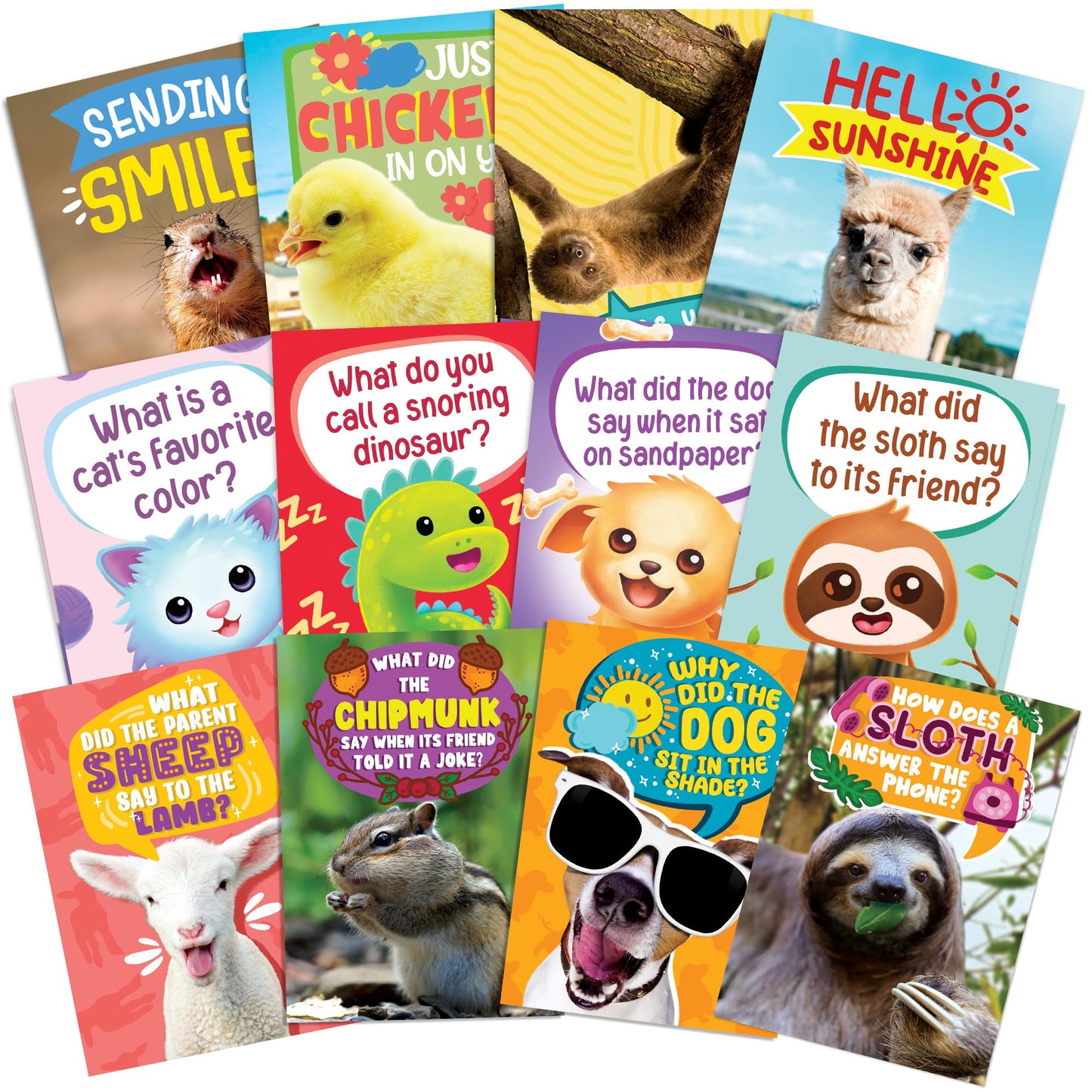 T MARIE 72 Funny Animal Notecard Set with Envelopes and Stickers - 4.5” x 6.25” Humorous Thinking of You Cards - Unique Designs with No Repeats Ideal for Kids, Teachers, Summer Camp, and More