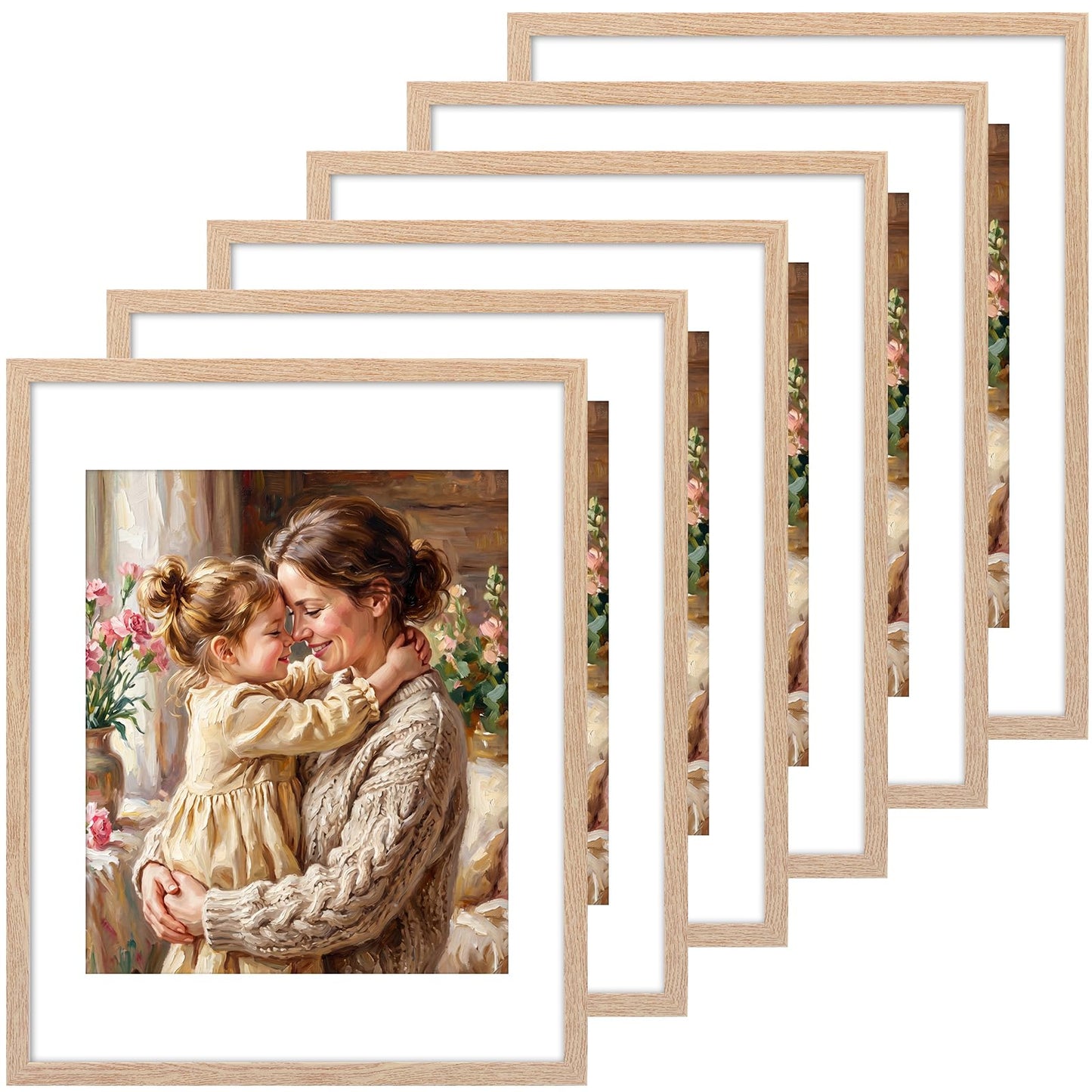 Fixwal 11x14 Picture Frame Set of 6, Gift for 2026 Graduation Father's Day, Thin Border and Light Weight Photo Frames for Wall, Natural