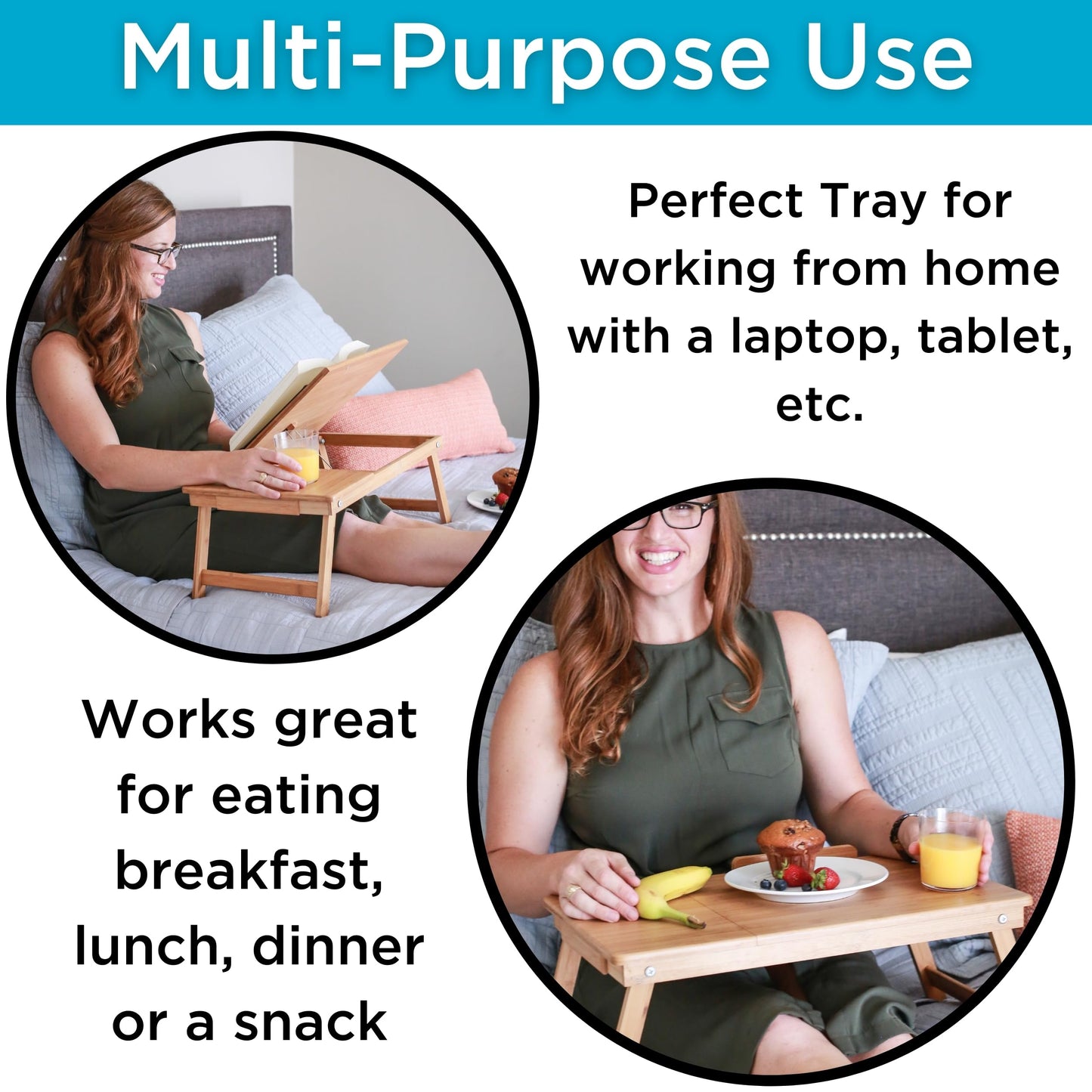 BirdRock Home Bamboo Laptop Bed Tray (Natural)| Multi-Position Adjustable Surface | Pull Down Legs | Storage Drawer