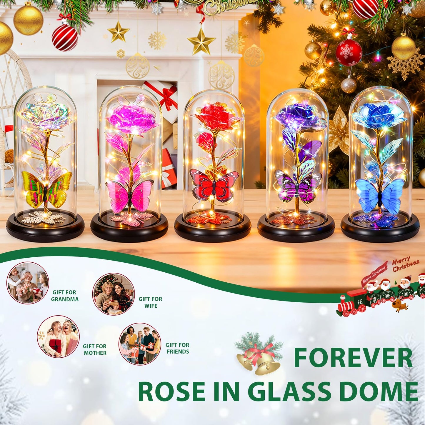 DEEMEI Mothers Day Birthday Gift for Mom from Daughter Son Blue Rose Eternal Flower Light Up Rose in Glass Dome with Butterfly, Mother's Flowers Gifts for Mom Women Wife Grandma Delivery Prime