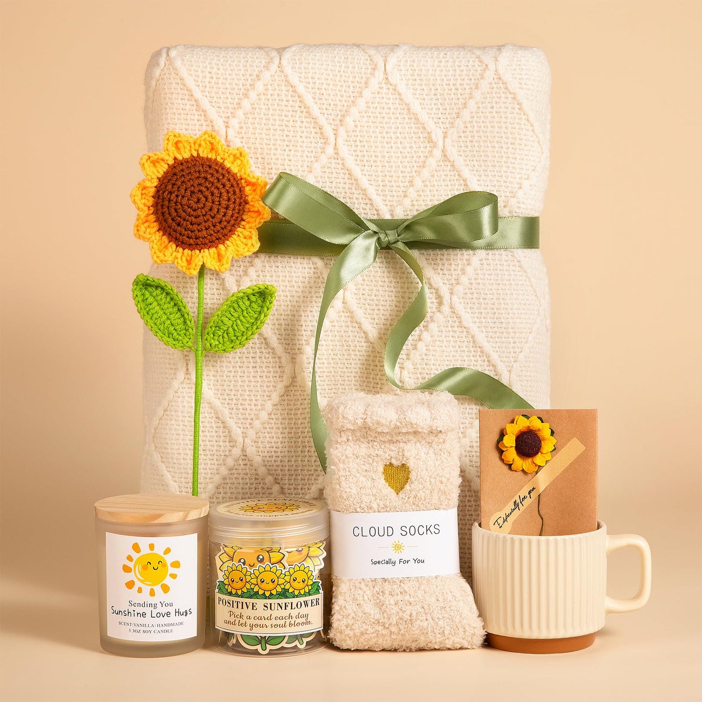 Aeenr Birthday Gifts for Women, Sending Sunshine Sunflower, Self Care Get Well Soon Gift Baskets W/Blanket, Unique Thinking of You GIFS for Mom Sister Her Friends Wife Grandma, Valentines Mothers Day
