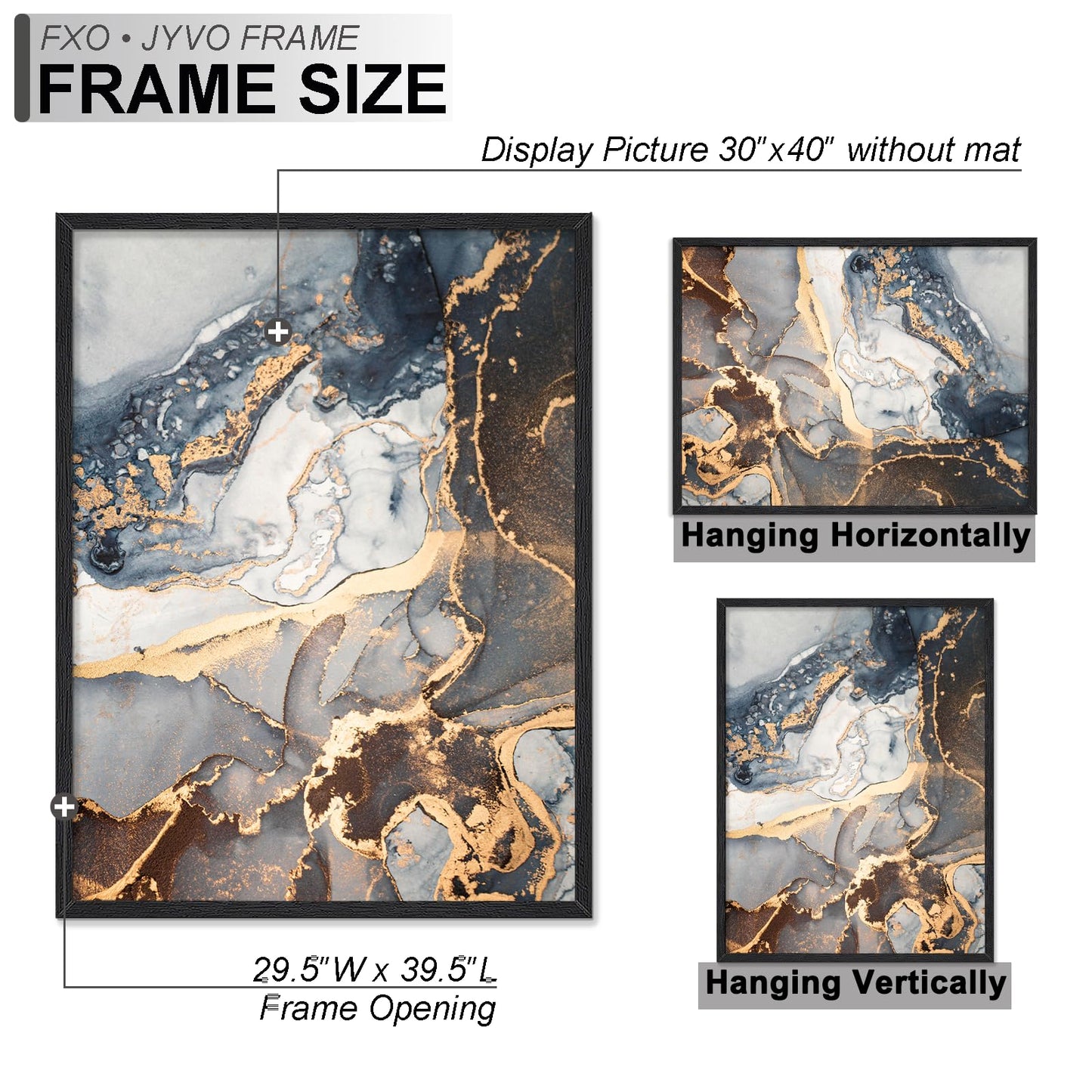 Fxojyvo Engineered Wood 30x40 Frame, Black Picture Frame for 30 x 40 Inch Poster Puzzle Photo, Light Weight 30 by 40 Poster Frame with Wood-grain for Wall - 1 Pack/Black/30 x40