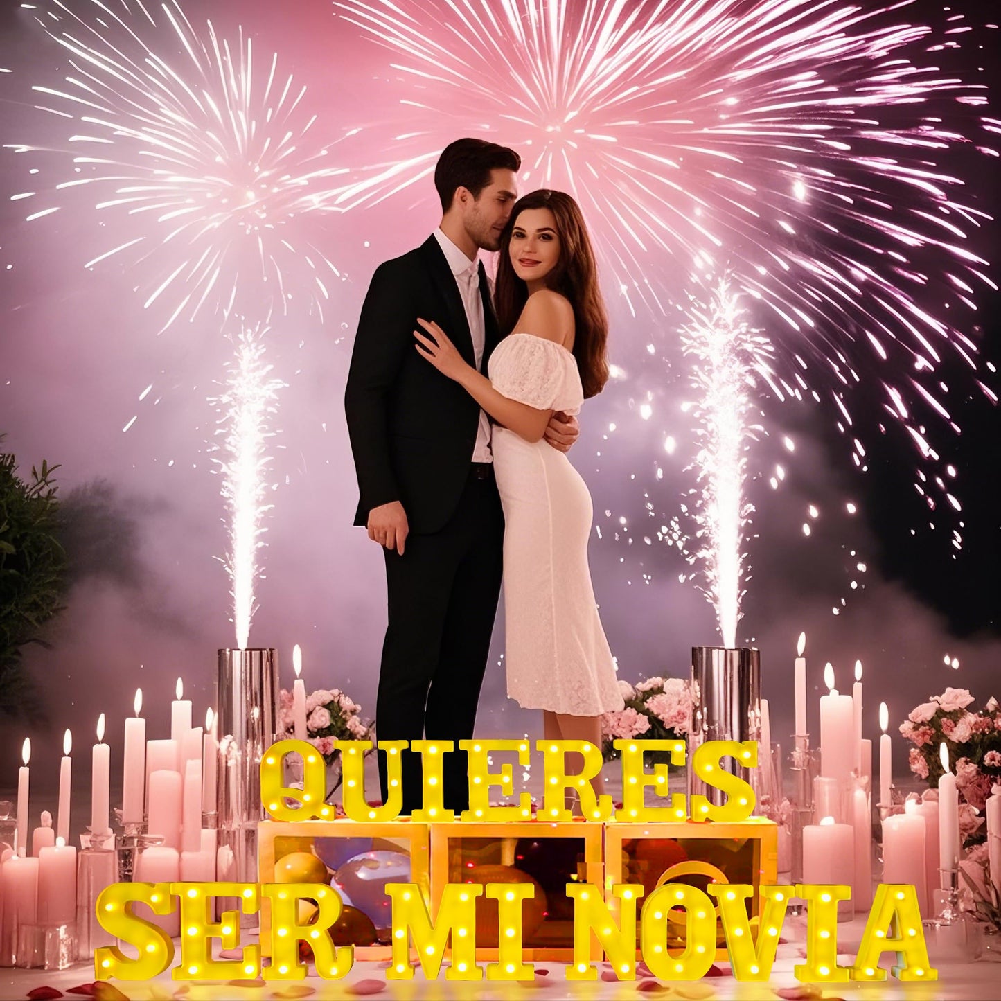 Quieres Ser Mi Novia Light Up Letters Proposing Decorations Set Includes 14 LED Light Letters and 1000 Rose Petals Valentine's Day Ornaments