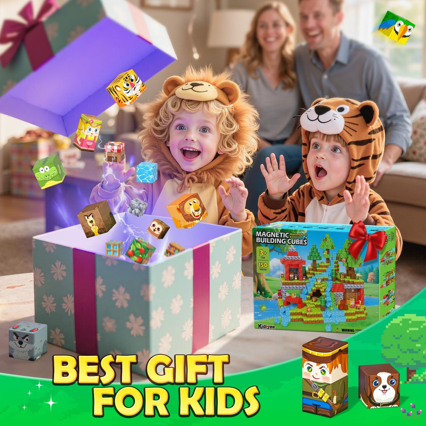 150PCS Magnetic Blocks - Mine Magnet World Forest Animal Set, Magnet Toys Games for Kids Ages 4-6 6-8 8-12, Magnetic Building Blocks for Boys & Girls, STEM Montessori Sensory Toys for Kids Ages 3+