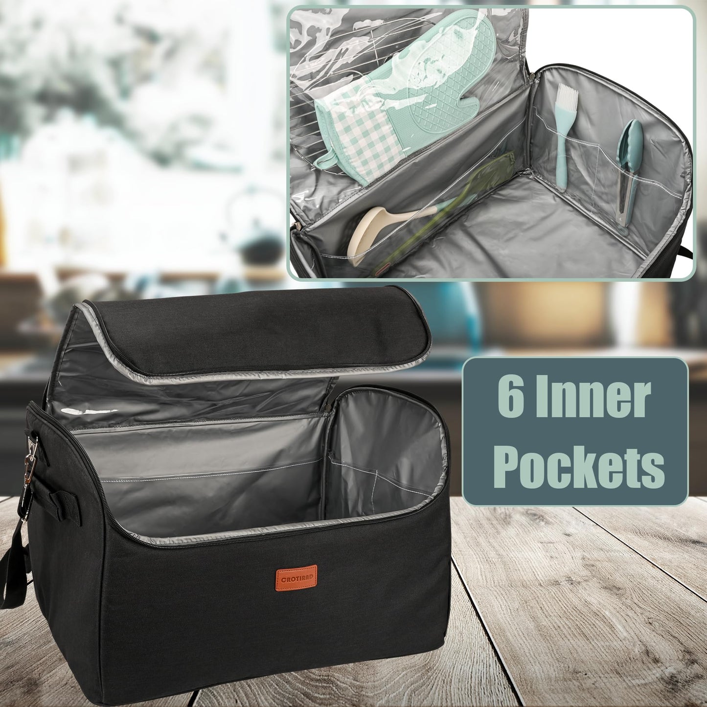 CROTIRAD Carrying Bag Fits Ninja Slow Cooker with Bottom Pad, Bag with Shoulder Strap Compatible with Ninja Foodi Possible Cooker Pro MC1001, MC1010, MC1000, Black
