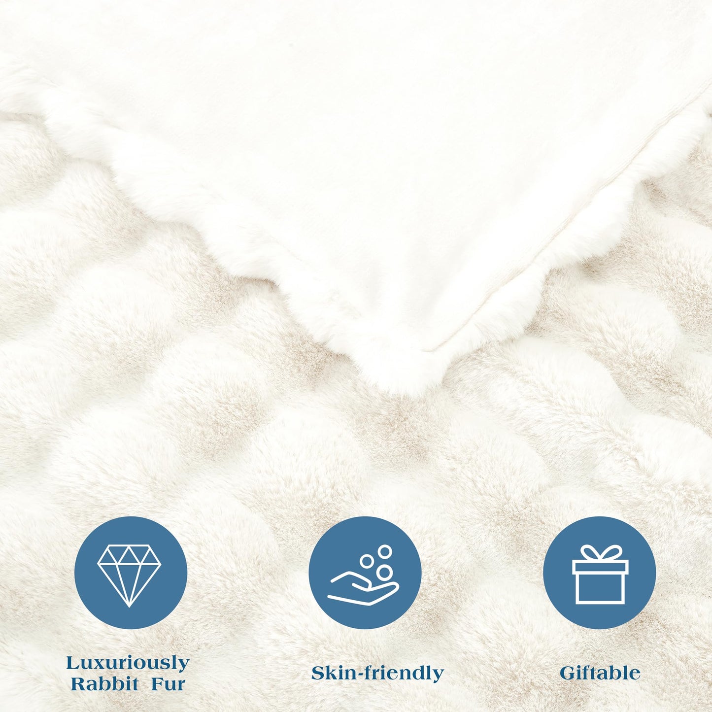 JONIYEAR Soft Fuzzy Bubble Faux Rabbit Fur Throw Blanket for Couch Chair 50" x 60", Reversible Textured Thick Warm Fluffy Blanket for Winter, Luxury Cozy Puffy Shaggy Comfy Furry Blankets, Cream White