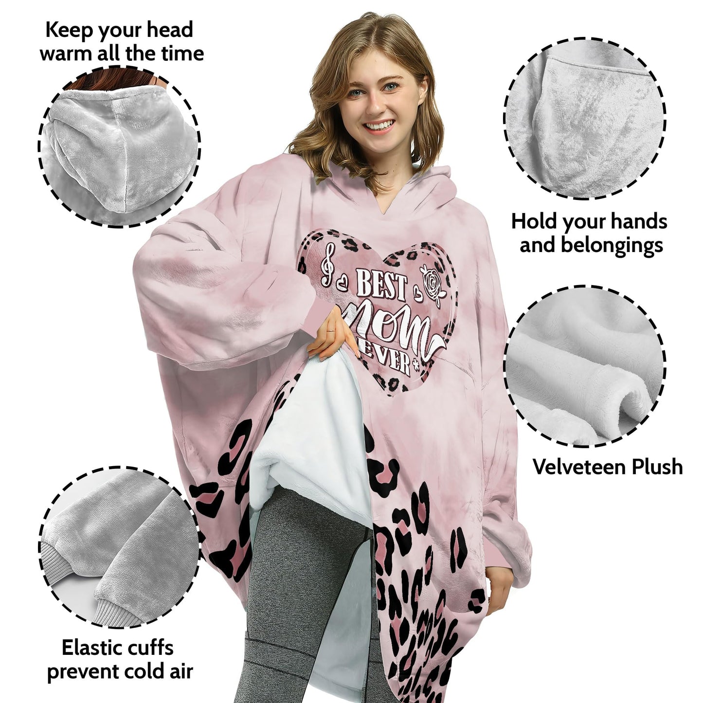 Warmstorey Leopard Best Mom Ever Blanket Hoodie - Mommy Gifts Wearable Oodie Blanket - Mothers Day Gift Ideas For Wife Mom - Mommy Thoughtful Gift from Daughter Son
