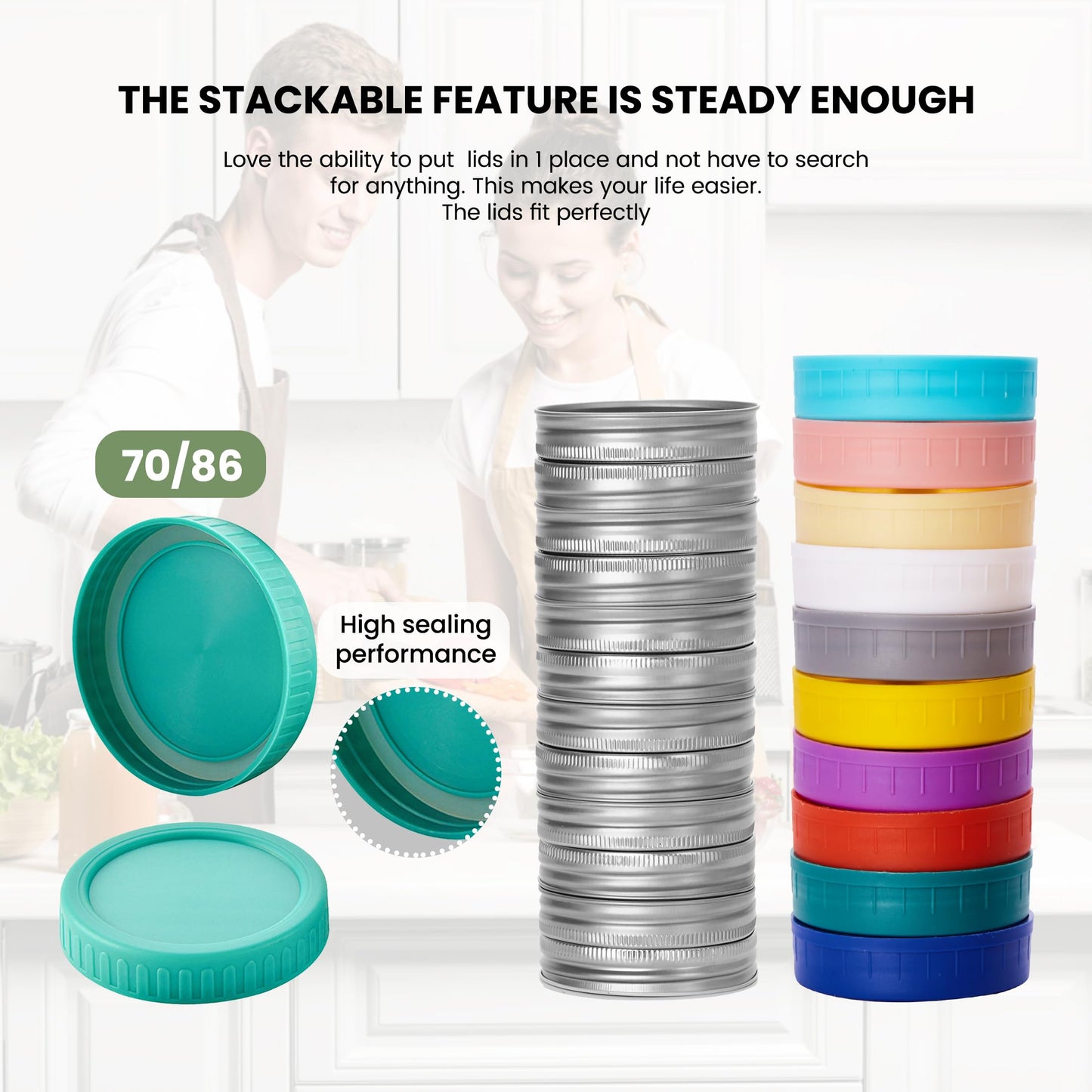 QOOMABA Mason Jar Lid Organizer (2pcs), Mason Jar Lid Storage Made of Bamboo, Suitable for Mason/Canning/Bamboo Lids(WIDE/REGULAR), Fit Perfectly, Stackable Steady