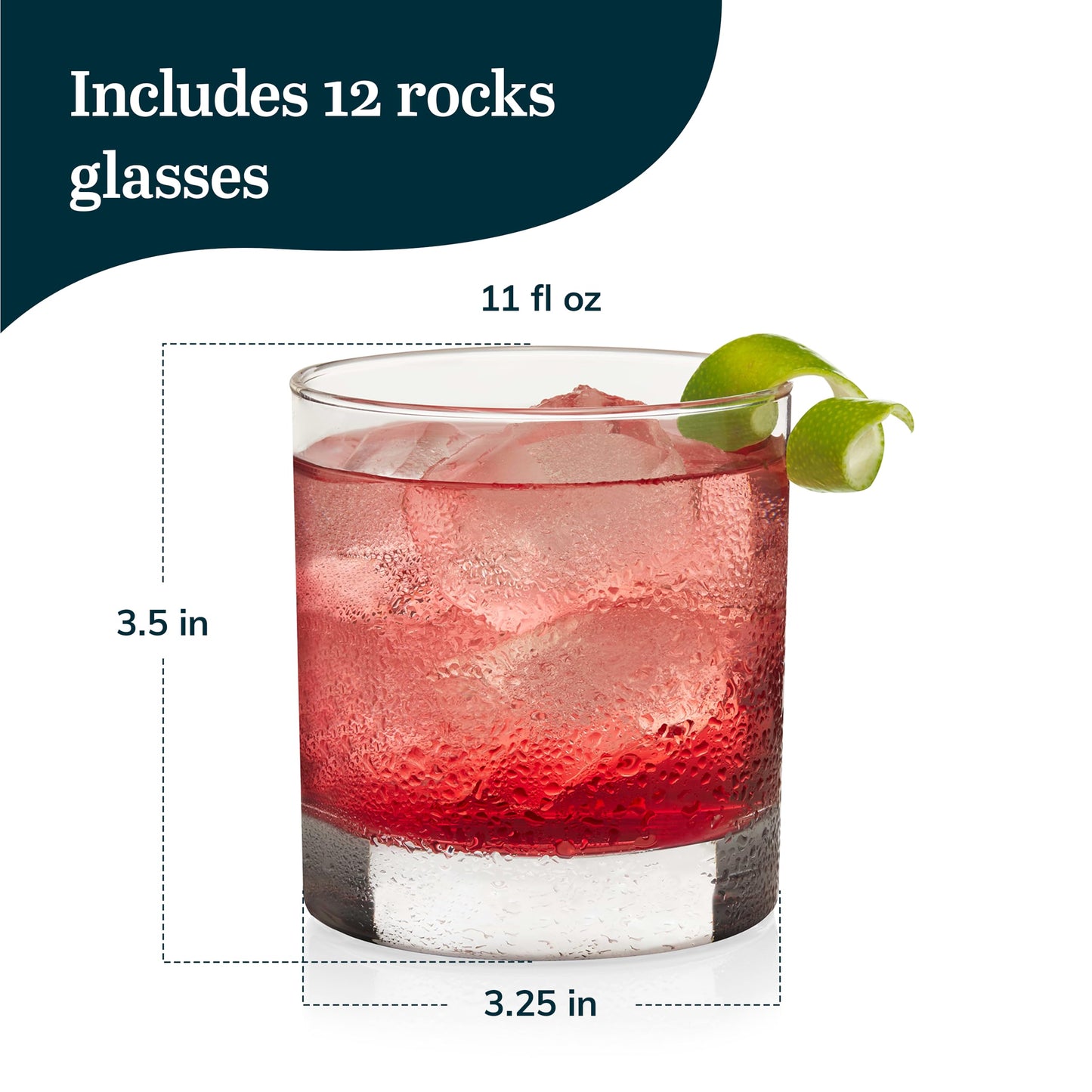 Libbey 917CD Heavy Base Rocks Glasses Set of 12, Rocks Glass Cups Set with Simple Lines, Elegant Old Fashioned Glass for Whiskey,Cocktails and More