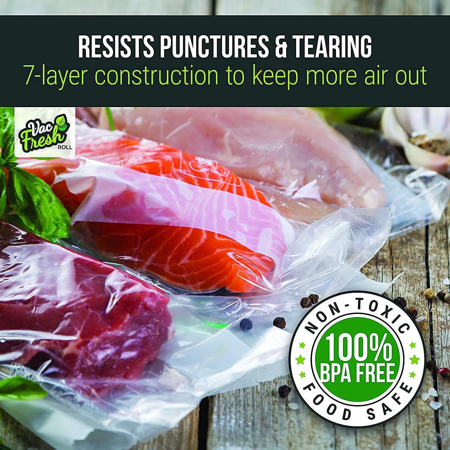 Vac Fresh 15x50 Vacuum Sealer Rolls, Large Vacuum Seal Bags 3.5 mil Thick, 15 inches Wide x 50 Feet Long, Vacuum Seal Bags Roll for Food Storing, Meal Prep, Sous Vide Cooking, Bulk Storage, 2 Rolls