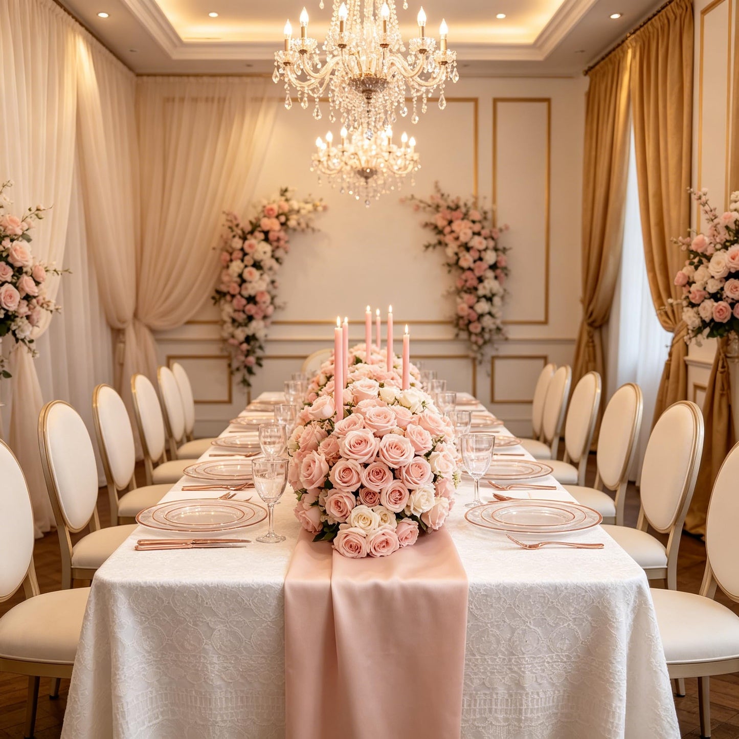 GATHER 350PCS Rose Gold Plastic Plates - Disposable Rose Gold Dinnerware Includes 100 Clear Rose Golds Rimmed Plastic Plates, 150 Silverware, 50 Napkins, 50 Cups for Party, Wedding