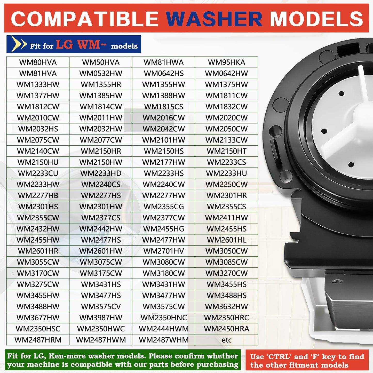 WM3770HWA WM9500HKA Washer Drain Pump Motor Fit for LG WM3575CW WM3670HVA WM3997HWA WM4270HVA WM4270HWA WM4370HKA WM4370HWA WM5000HVA WM5000HWA WM8000HVA WM8000HWA WM8100HVA WM8100HWA WM8500HVA