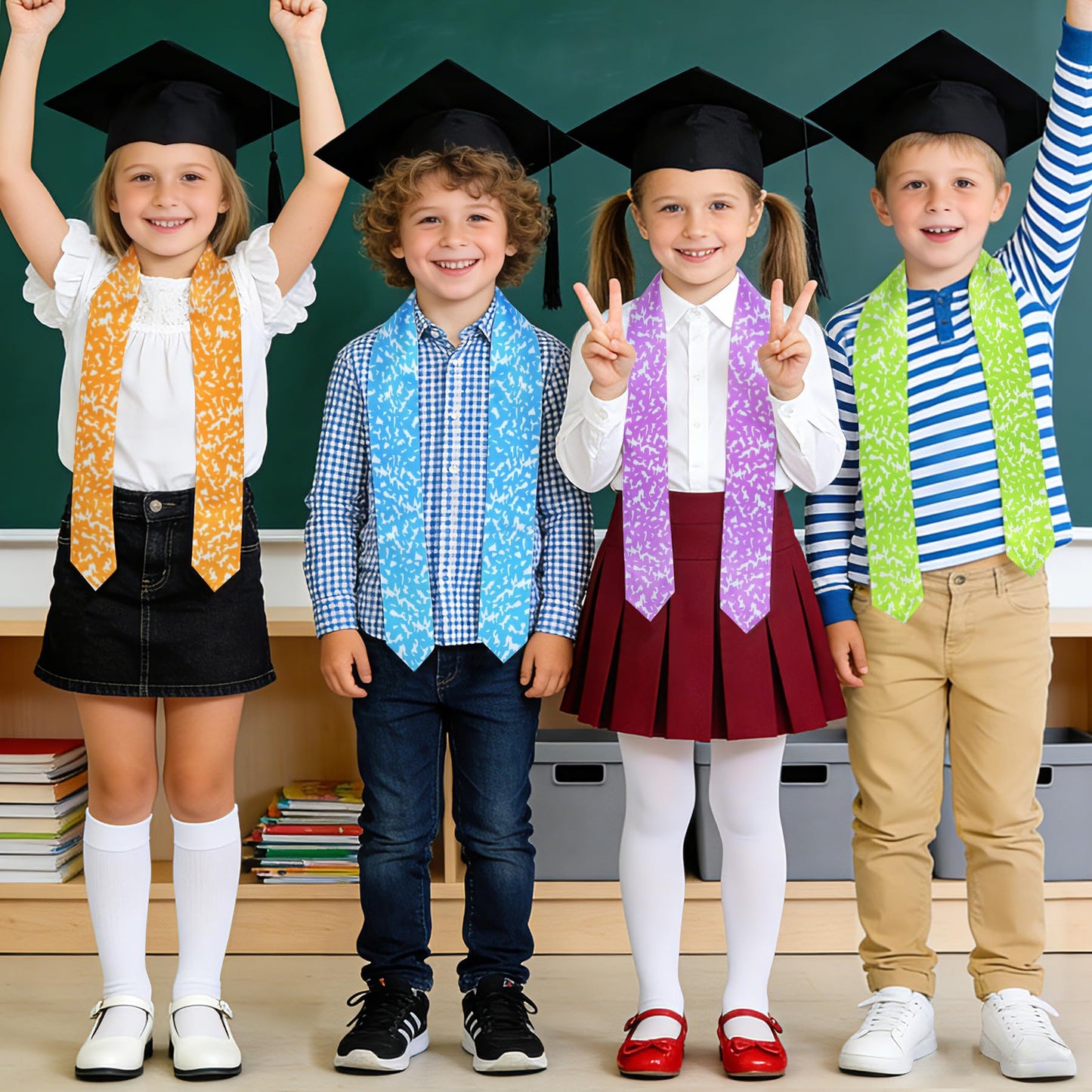 Aartner 12 Pcs Kindergarten Preschool Graduation Stole Class of 2026, Composition Notebook Graduation Satin Sash for Kids DIY Customizable Stole Graduation Gift-Colorful