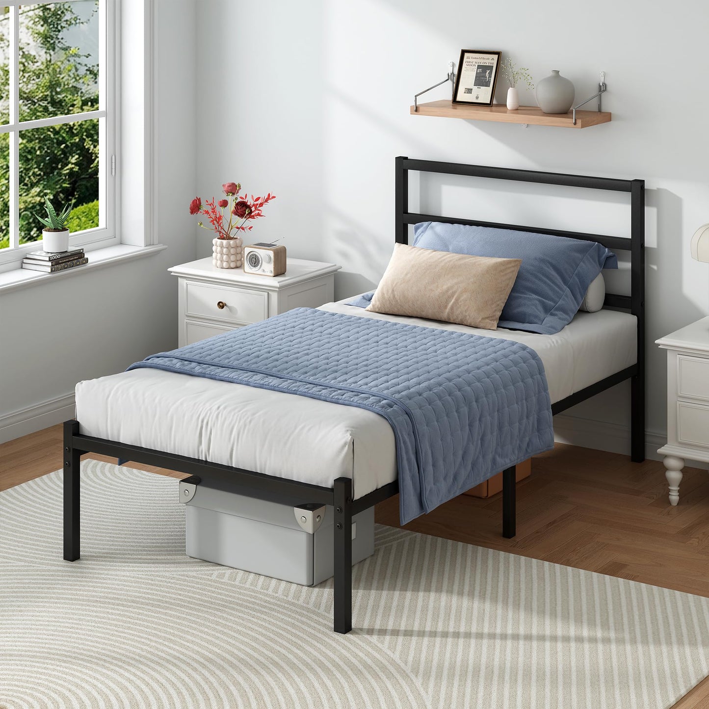 Steel Verve Twin Bed Frames with Headboard and Footboard, 14 Inch Metal Platform Twin Size Bed Frame with Steel Slat Support, No Box Spring Needed, Noise Free, Easy Assembly, Black