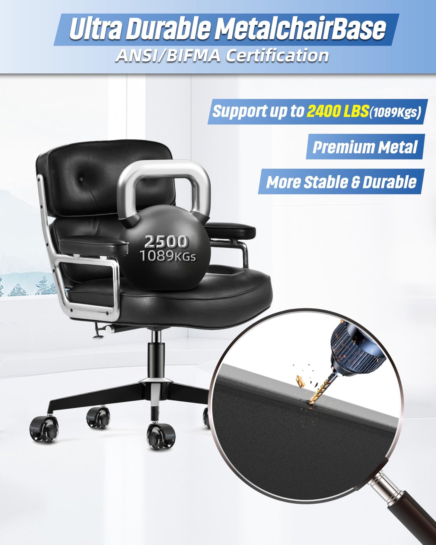 Mastery Mart 28'' Metal Office Chair Base Replacement with 5 Wheels, Heavy-Duty Reinforced Base for Managerial & Executive Chairs, Gaming Wide Chair Legs Computer Desk Chair Base, Black