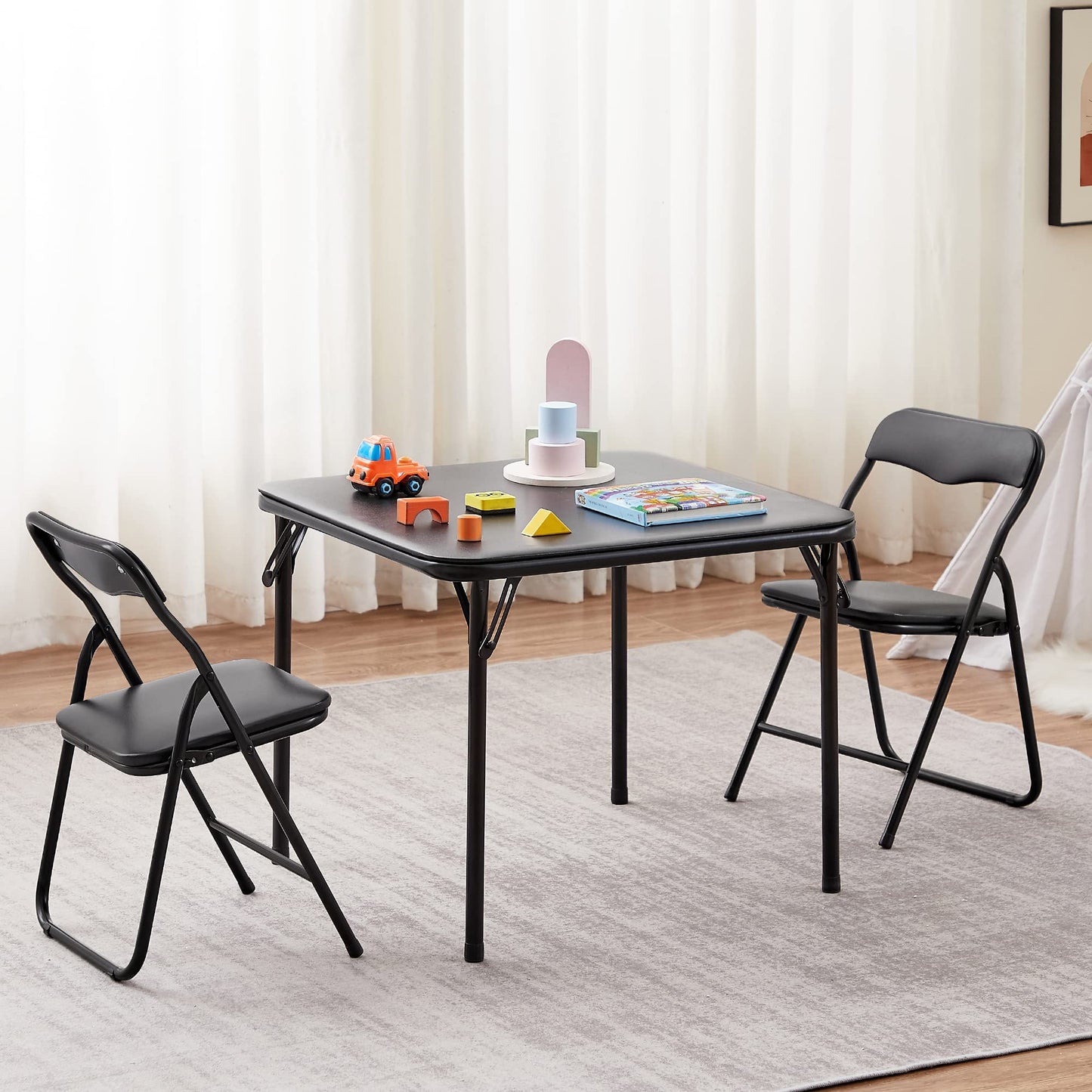 VECELO 24'' Kids Folding Activity Card Table, with Soft Padded Tabletop, 1 Piece, Matte Black