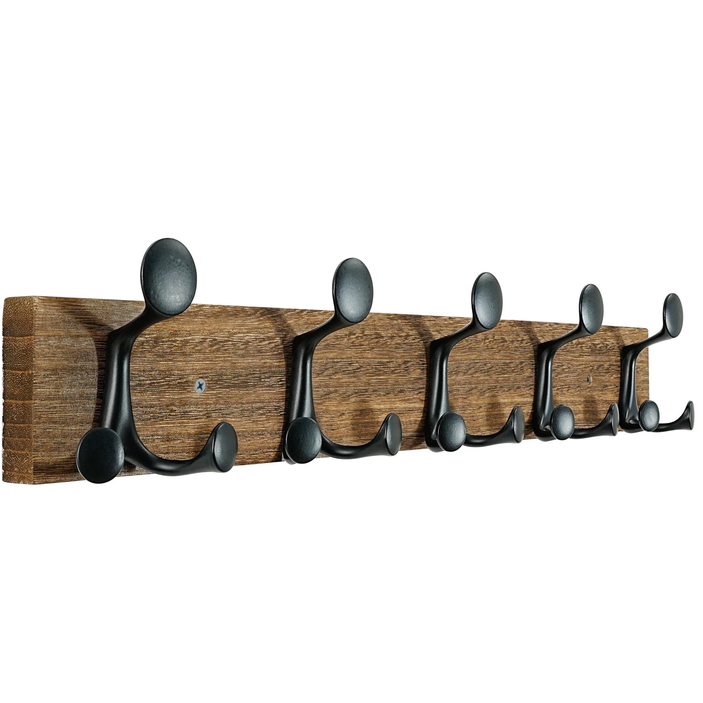 SKOLOO 24-Inch Wood Burnt Coat Rack Wall Mount with 5 Triple Hooks - Ideal for Family Entrances, Classrooms, and Pet Supplies Storage - Perfect Coat Hooks for Wall